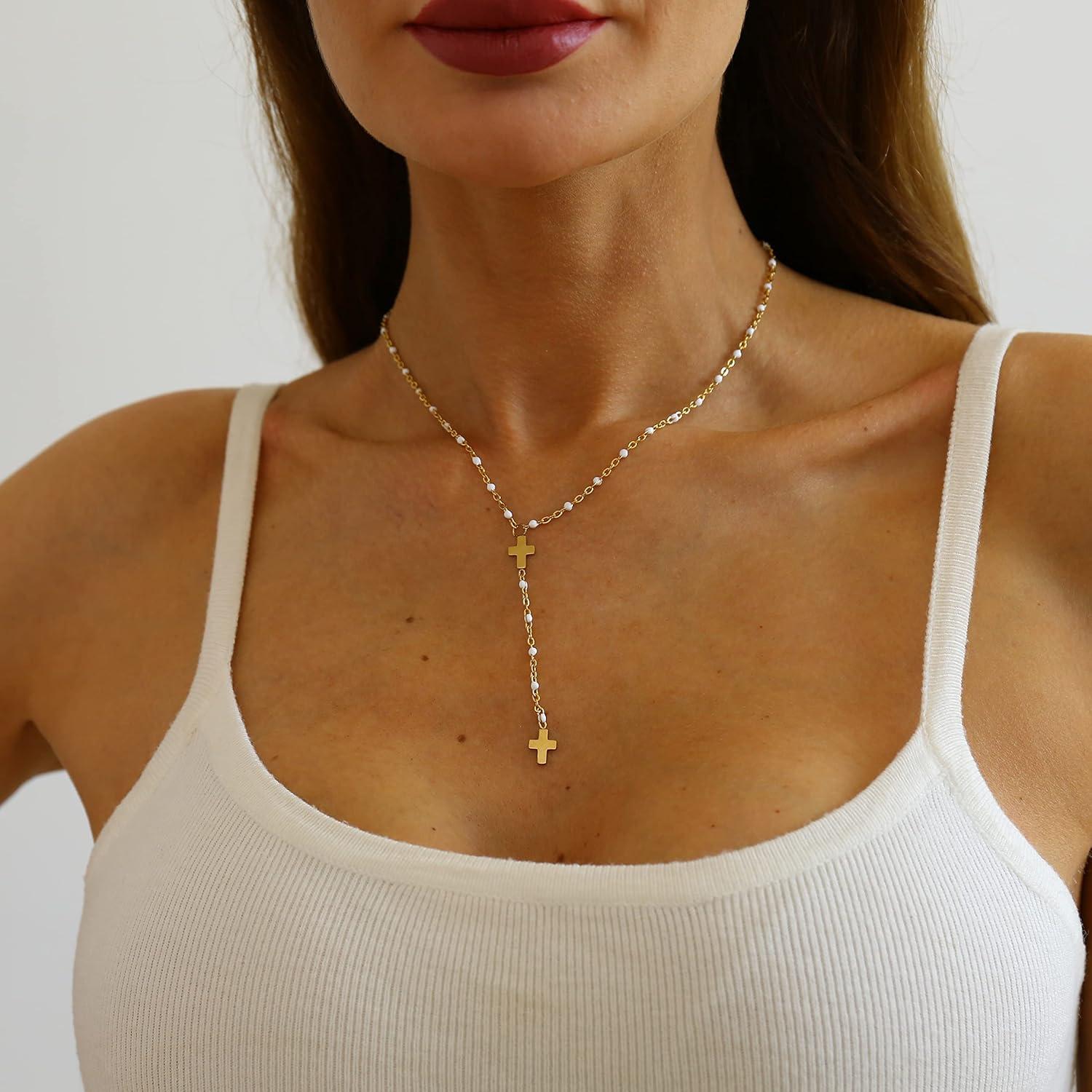 Collar Lariat en Y Kyazeo Oro 18K Acero Inoxidable Ajustable