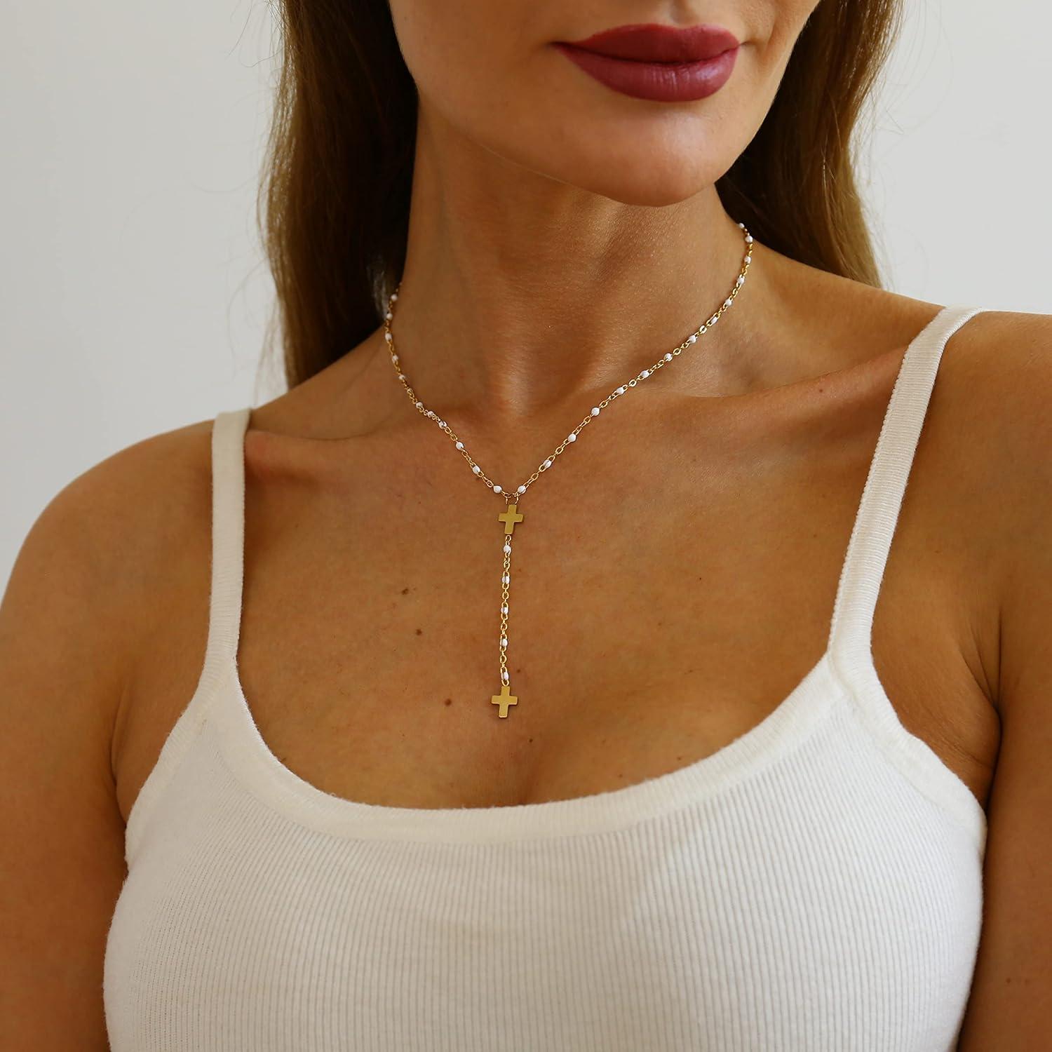 Collar Lariat en Y Kyazeo Oro 18K Acero Inoxidable Ajustable