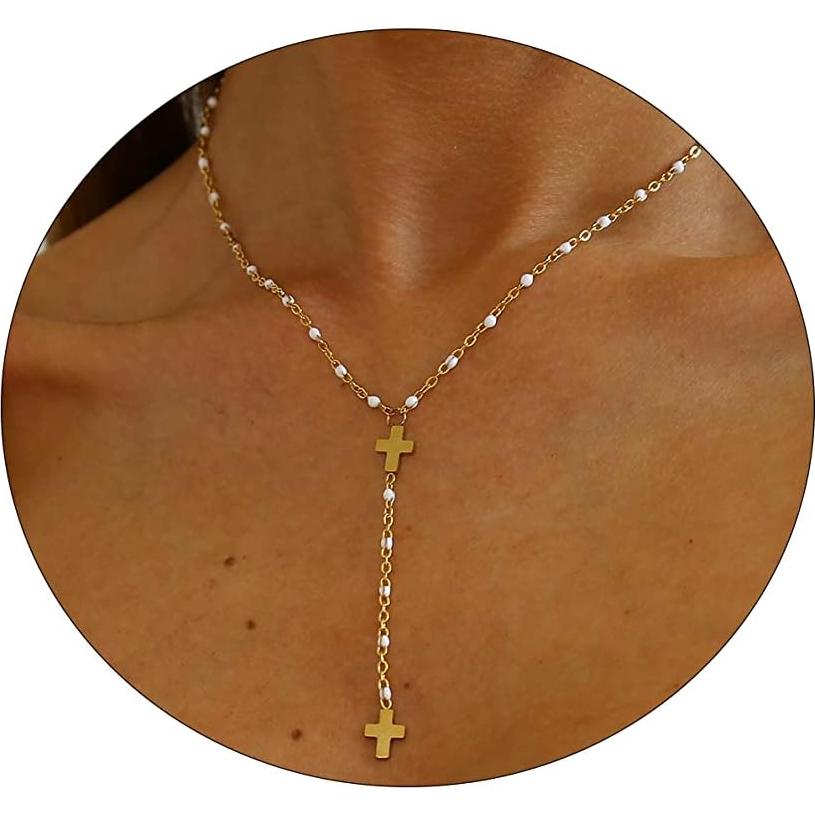 Collar Lariat en Y Kyazeo Oro 18K Acero Inoxidable Ajustable