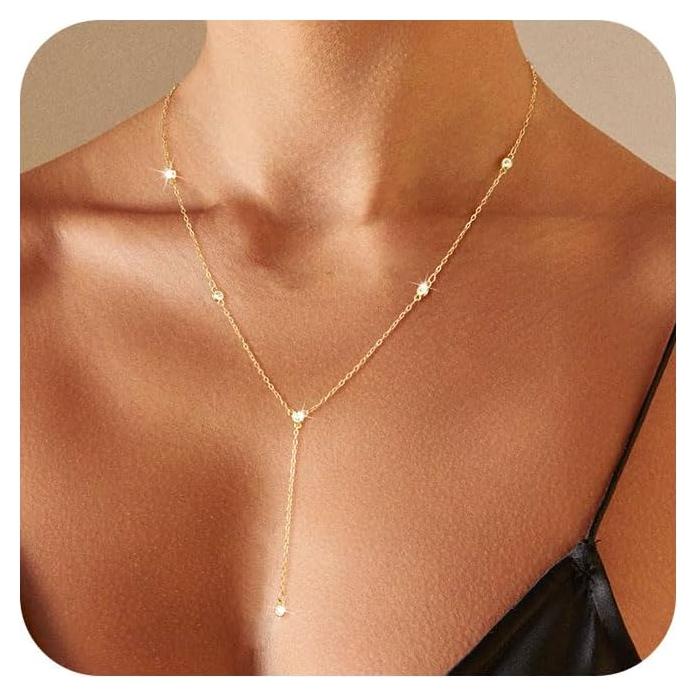 Collar Lariat de Oro 14K para Mujeres con Colgante Y