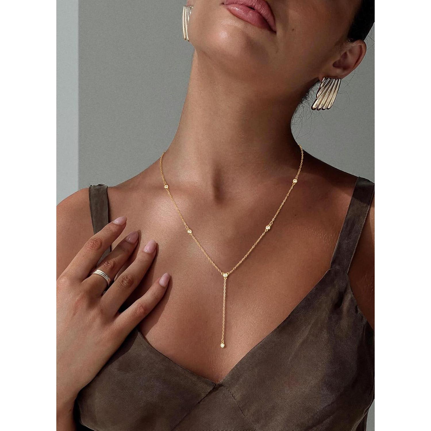 Collar Lariat de Oro 14K para Mujeres con Colgante Y