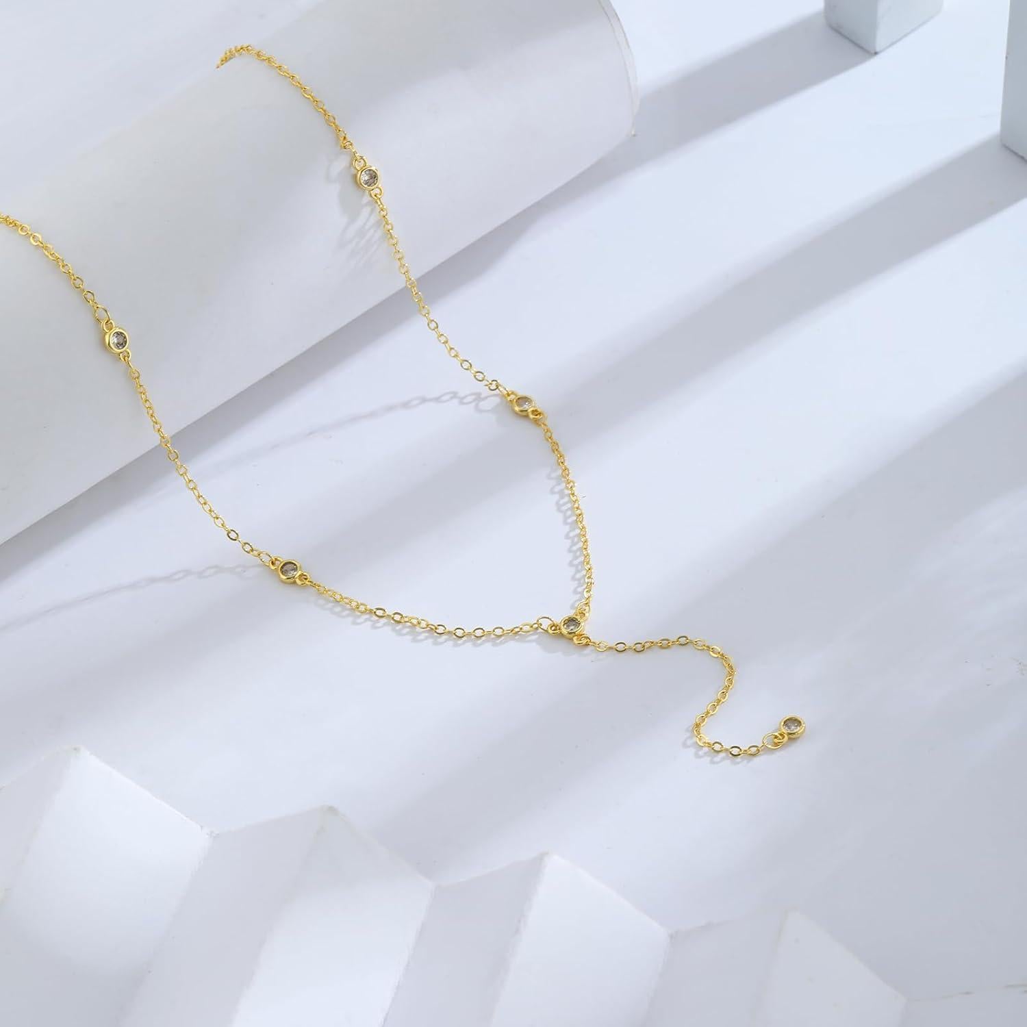 Collar Lariat de Oro 14K para Mujeres con Colgante Y