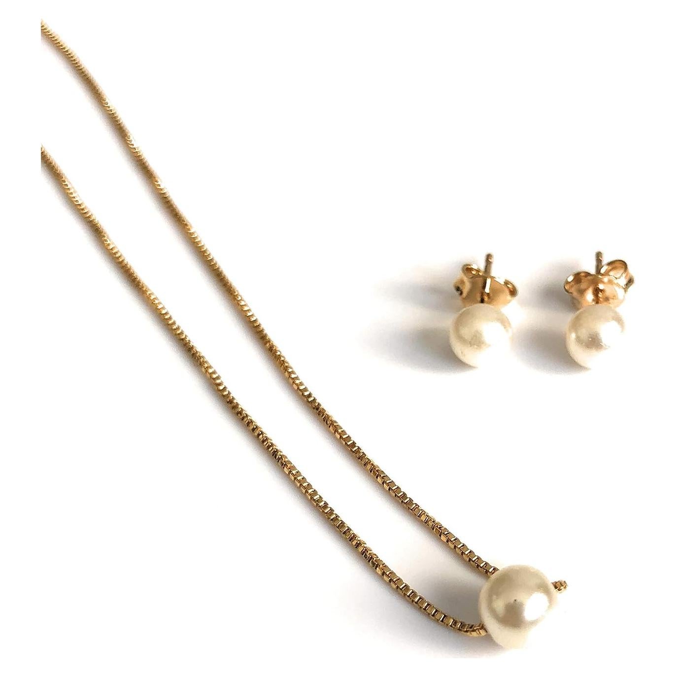 Conjunto Choker y Pendientes Perlas Simuladas Oro 18K