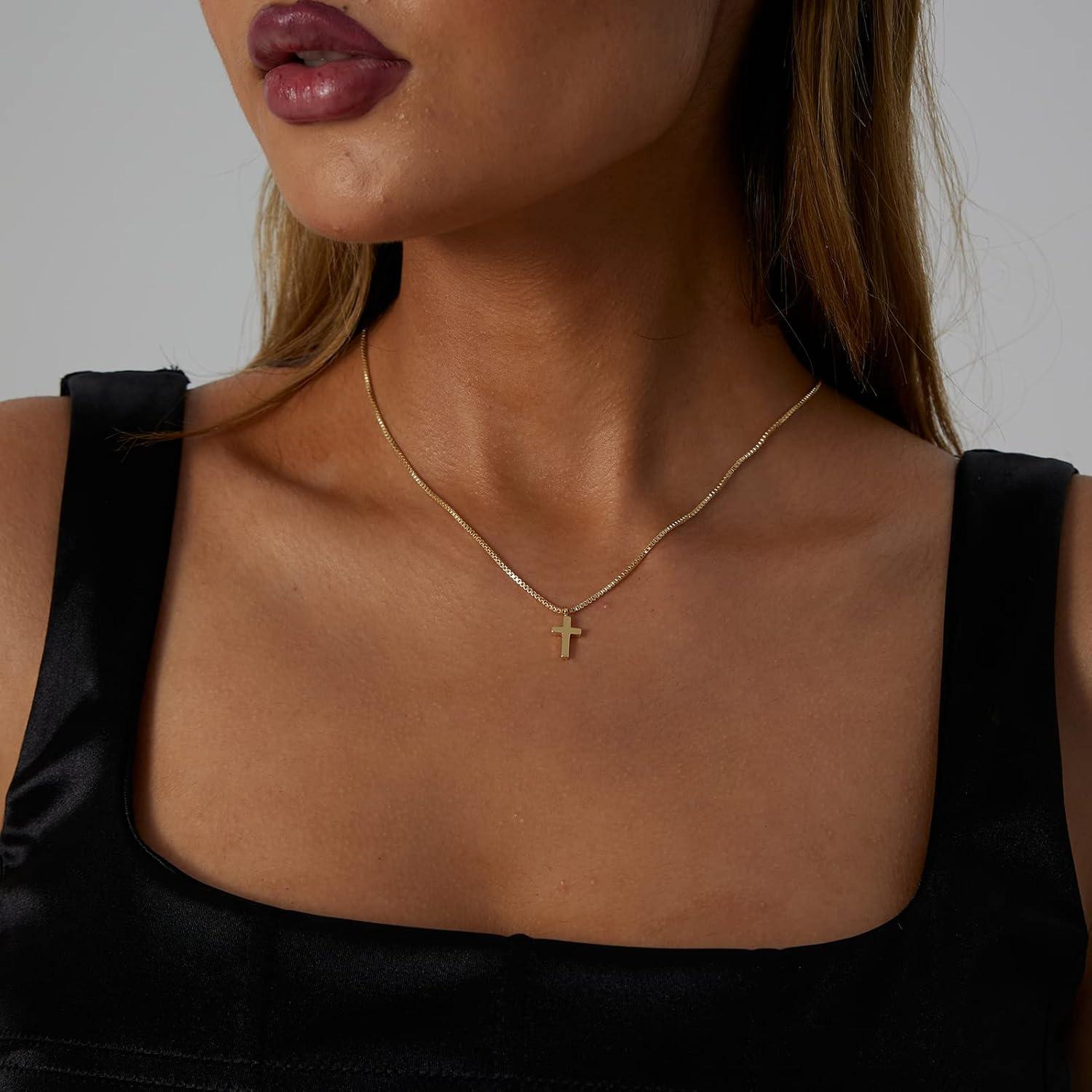 Collar Cruz de Oro 14K VIROMY para Mujeres 42 cm