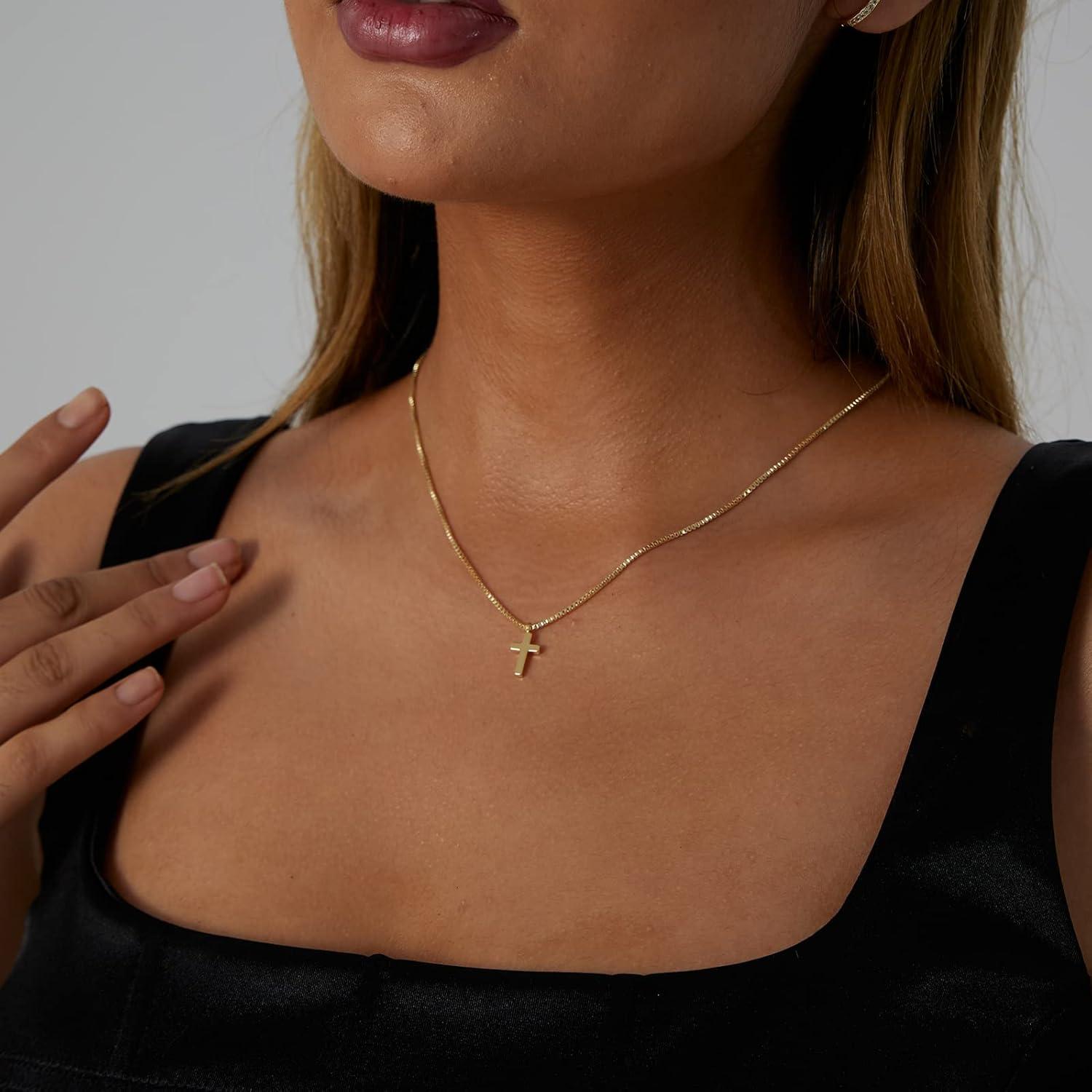 Collar Cruz de Oro 14K VIROMY para Mujeres 42 cm