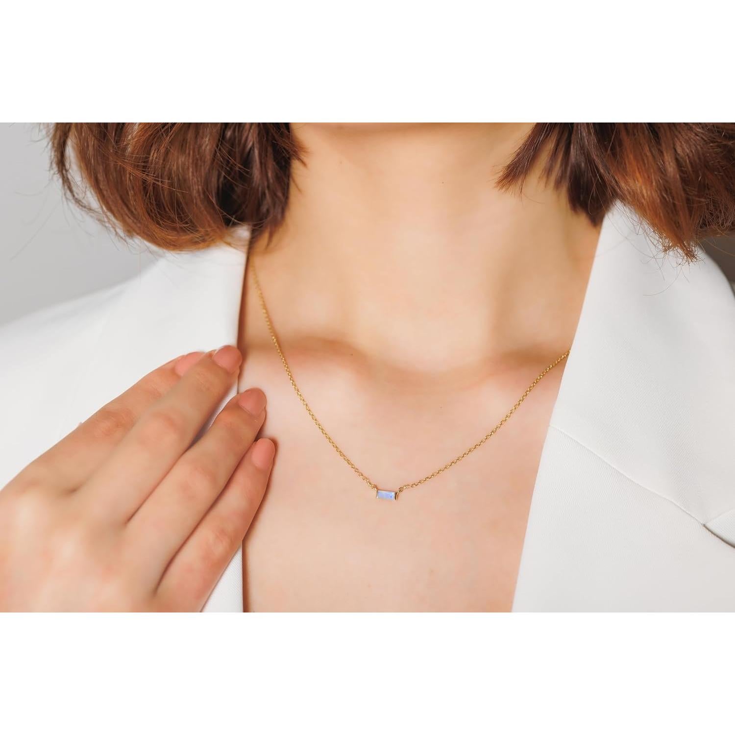 Collar de Piedra Lunar Arcoíris Oro 18K Plata Esterlina 925