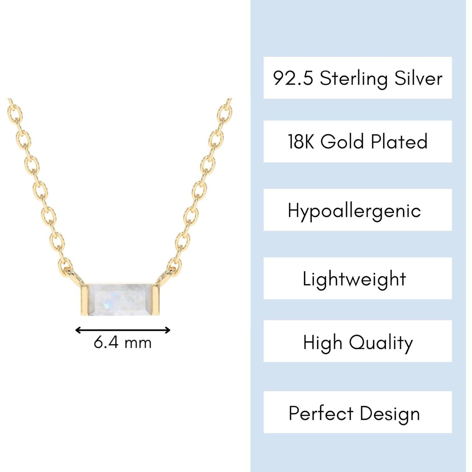 Collar de Piedra Lunar Arcoíris Oro 18K Plata Esterlina 925