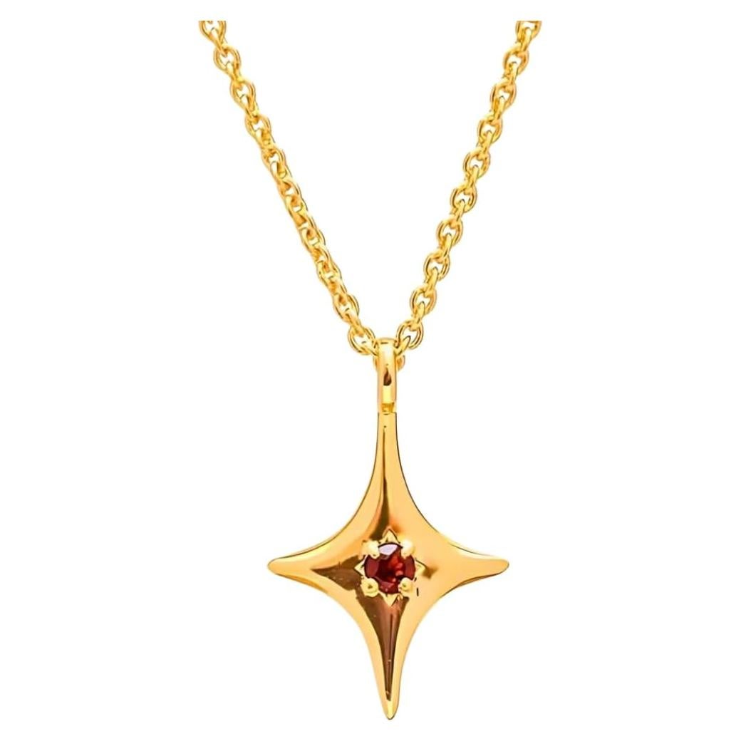 Collar Colgante Estrella del Norte Gempires Oro 14K Granate Rojo