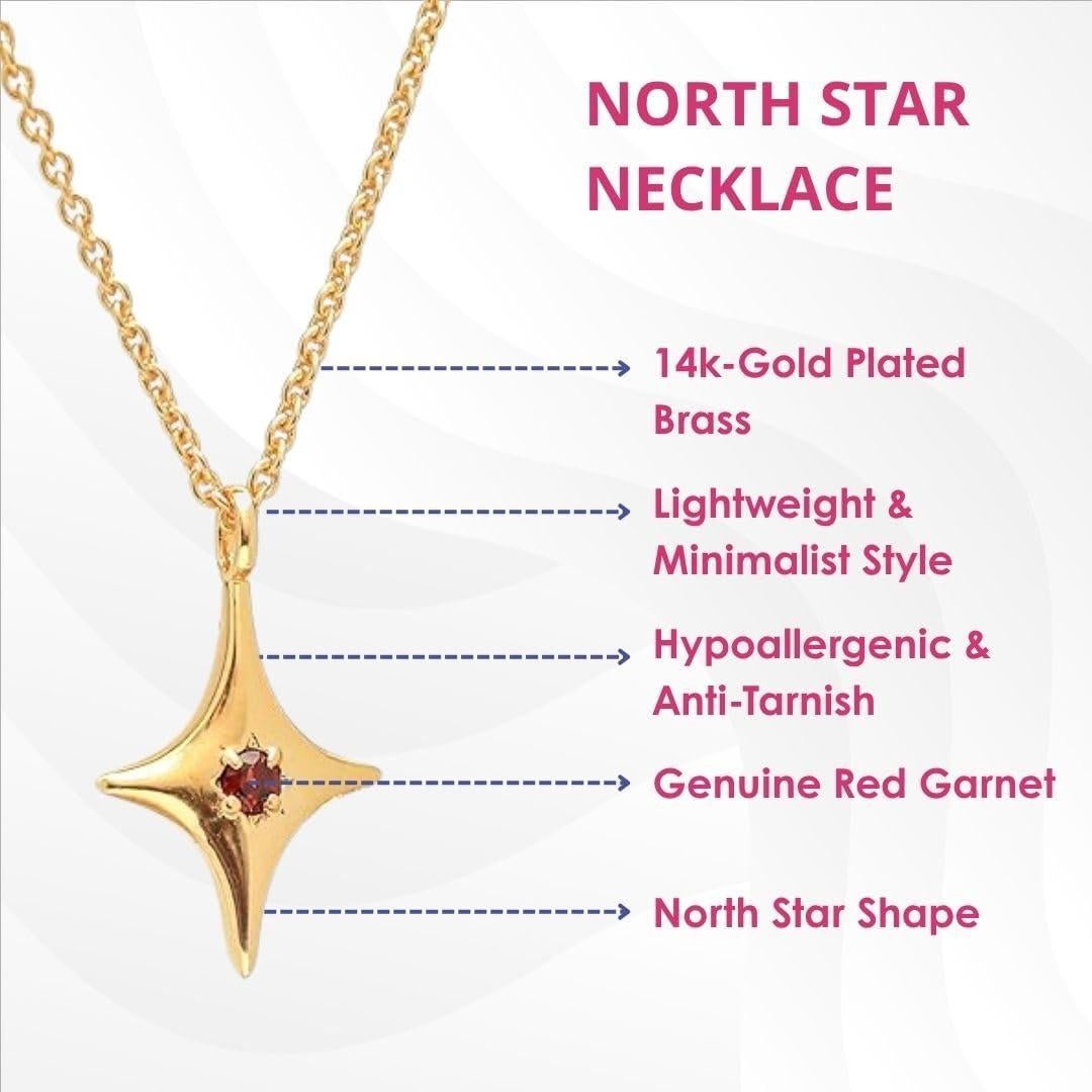 Collar Colgante Estrella del Norte Gempires Oro 14K Granate Rojo