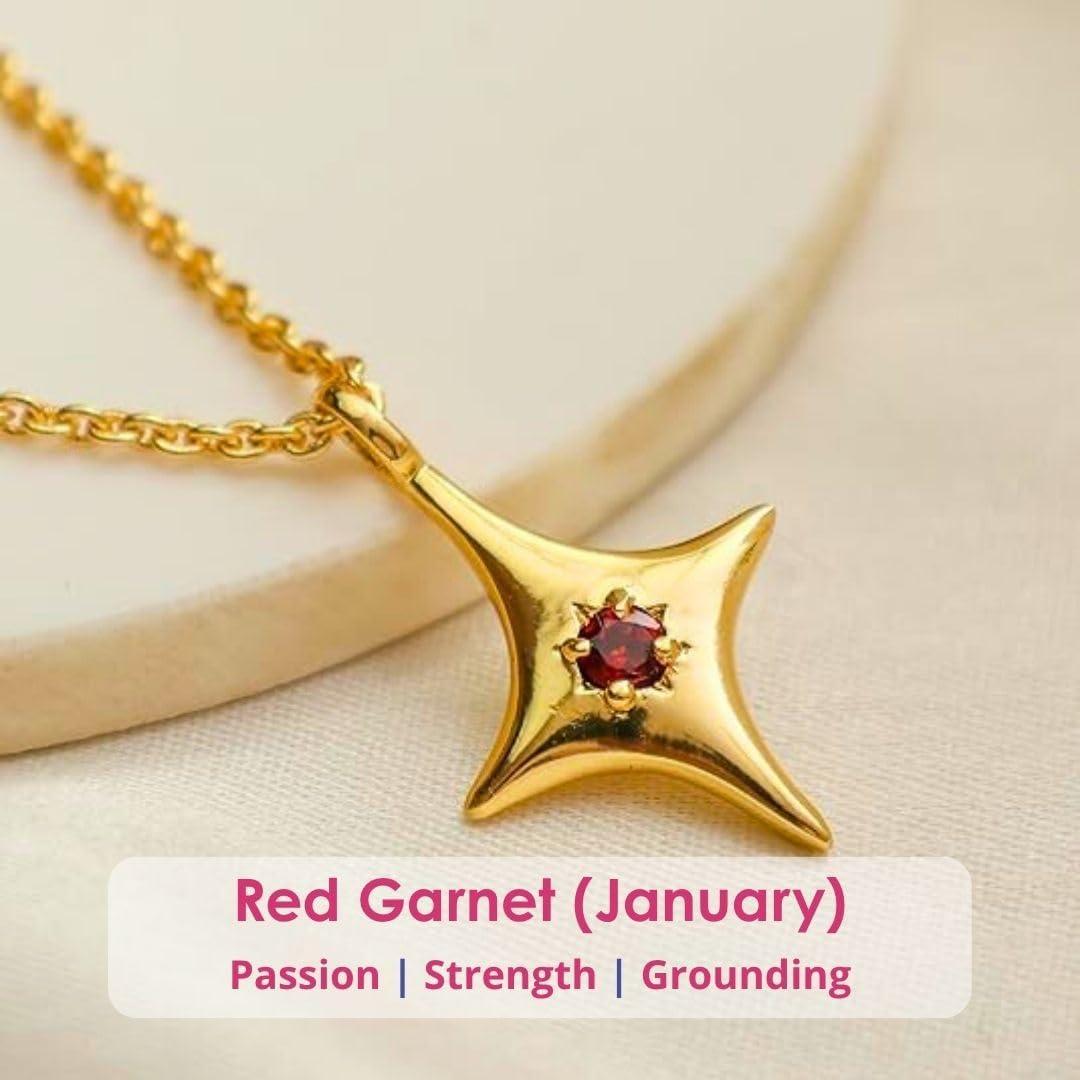 Collar Colgante Estrella del Norte Gempires Oro 14K Granate Rojo