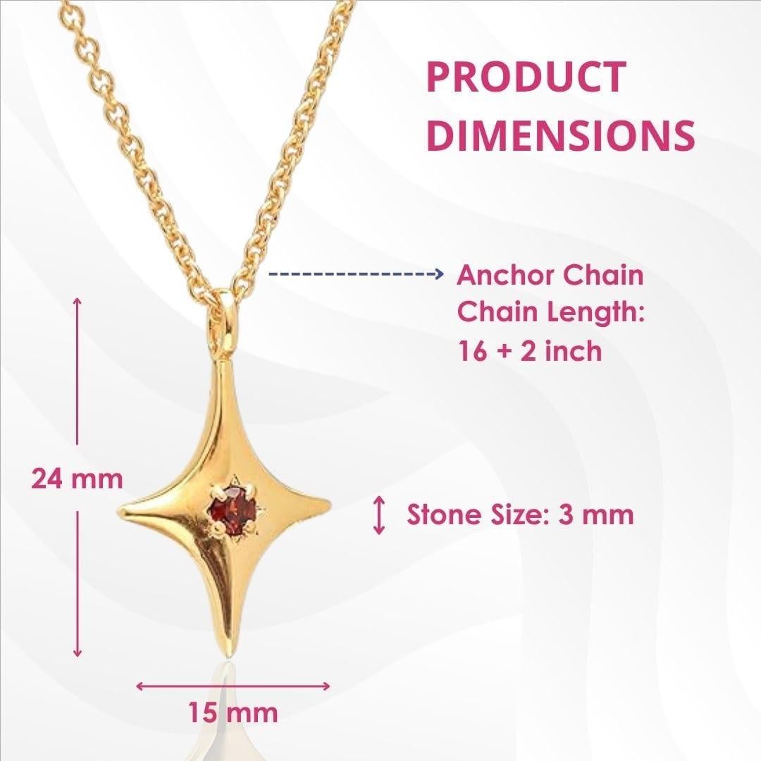 Collar Colgante Estrella del Norte Gempires Oro 14K Granate Rojo