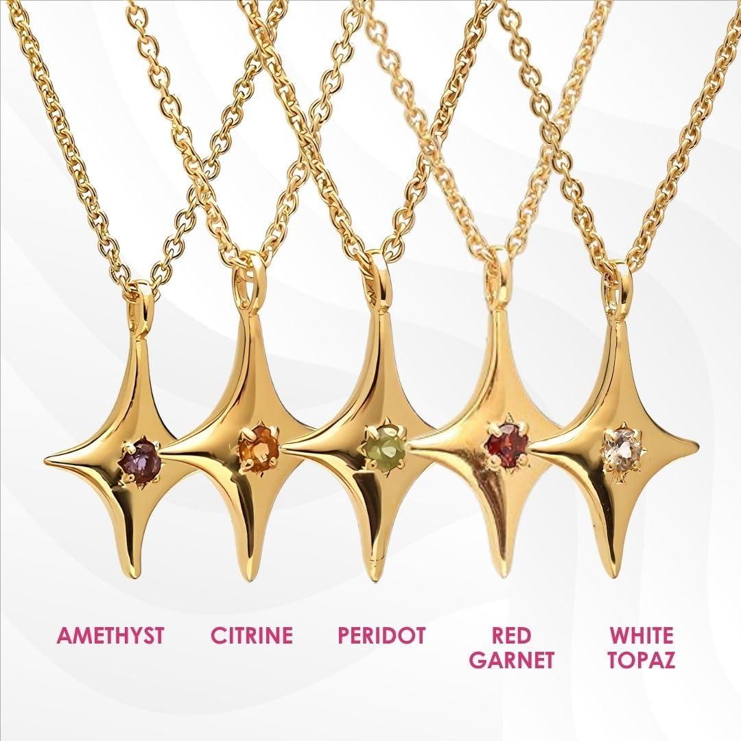 Collar Colgante Estrella del Norte Gempires Oro 14K Granate Rojo