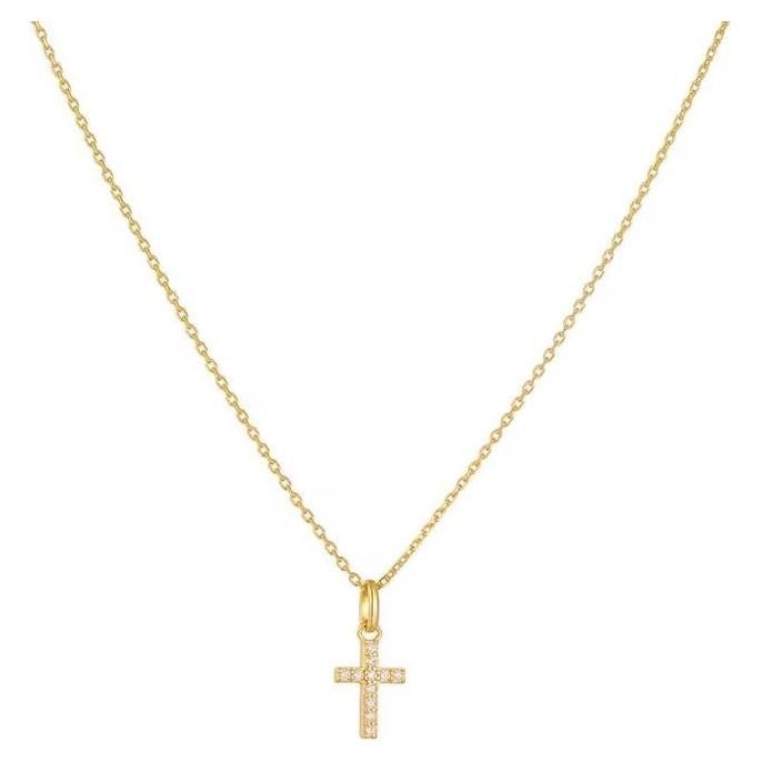 Collar minimalista con cruz chapado en oro 18K para mujeres