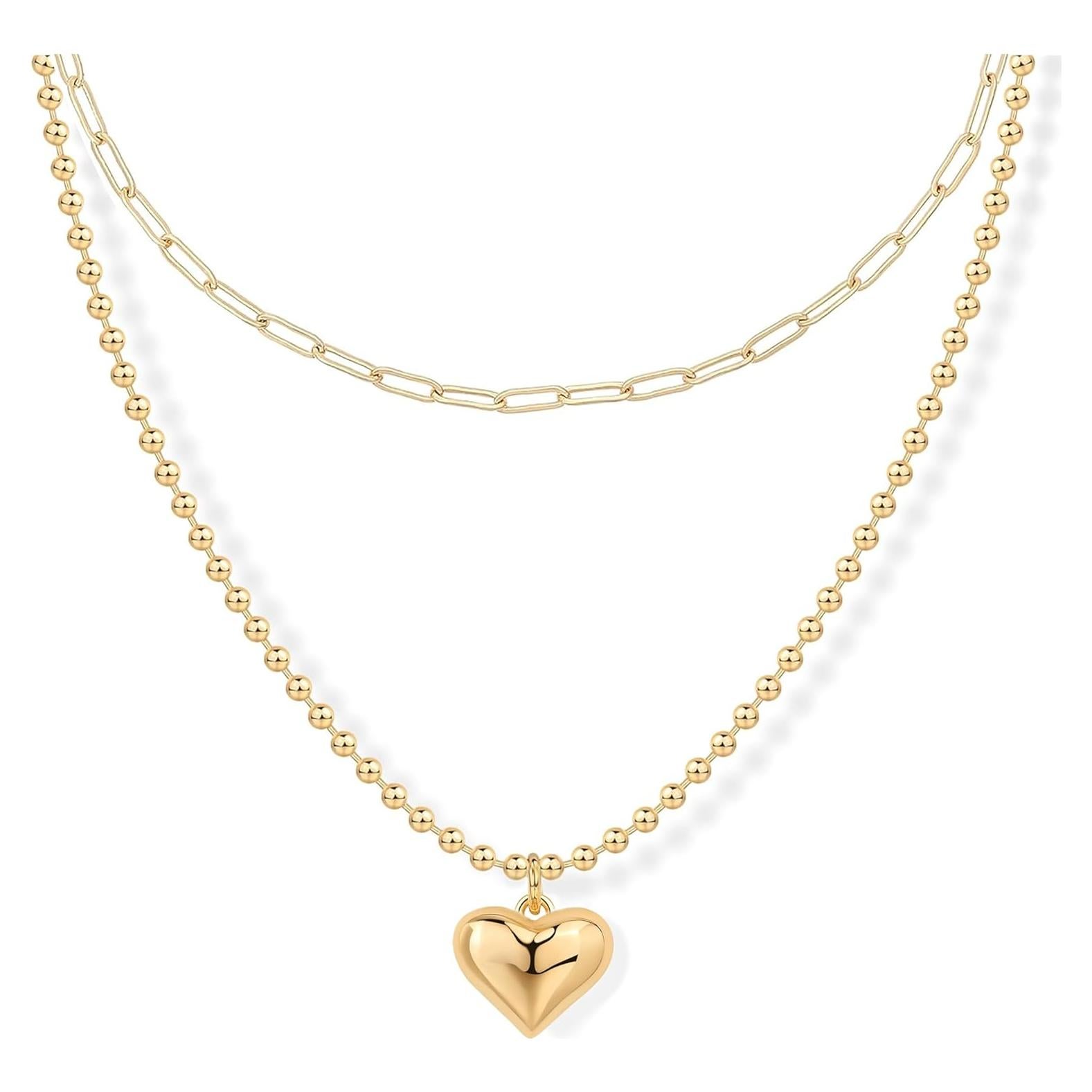 Collar Choker y Colgante de Corazón Baño de Oro 14K para Mujeres