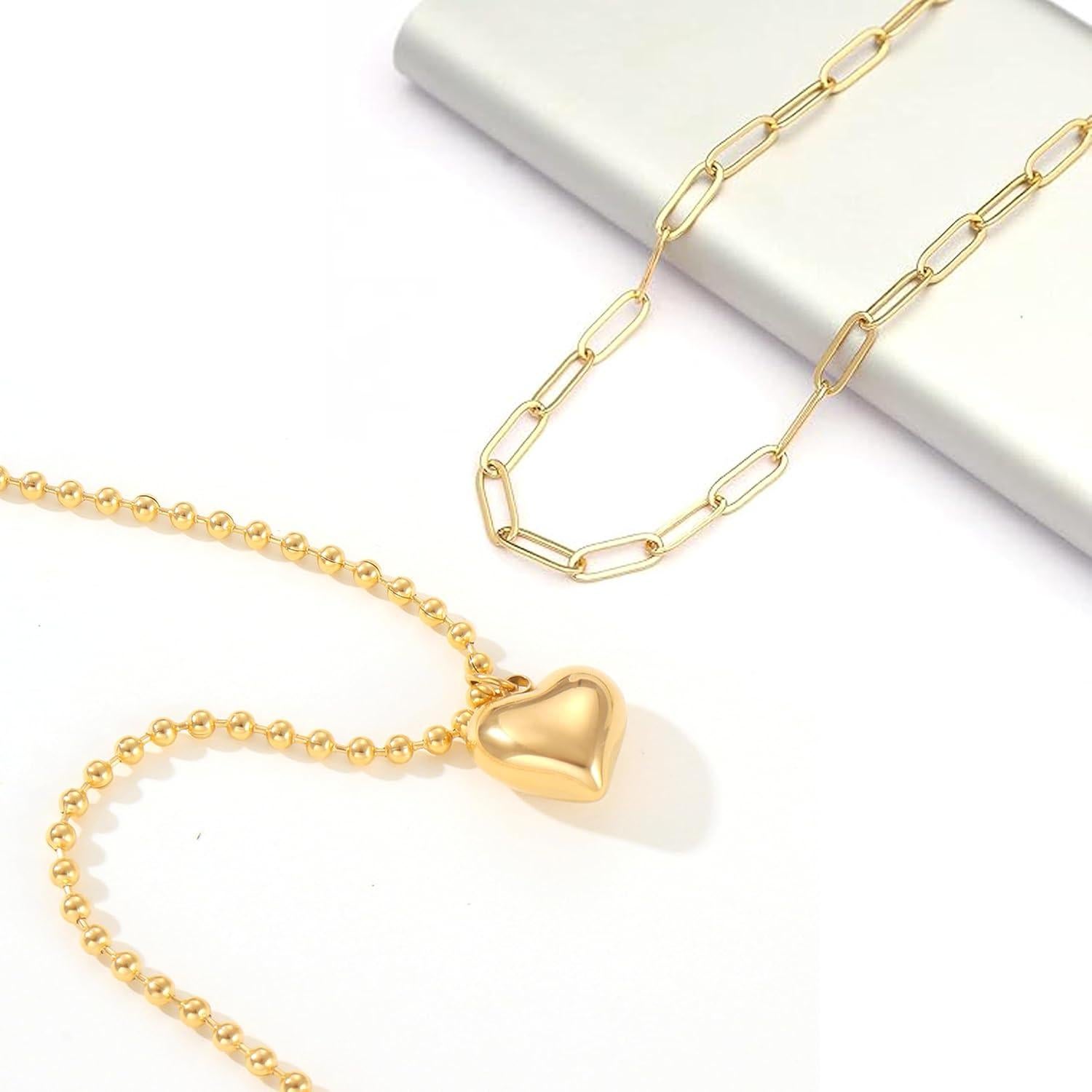 Collar Choker y Colgante de Corazón Baño de Oro 14K para Mujeres
