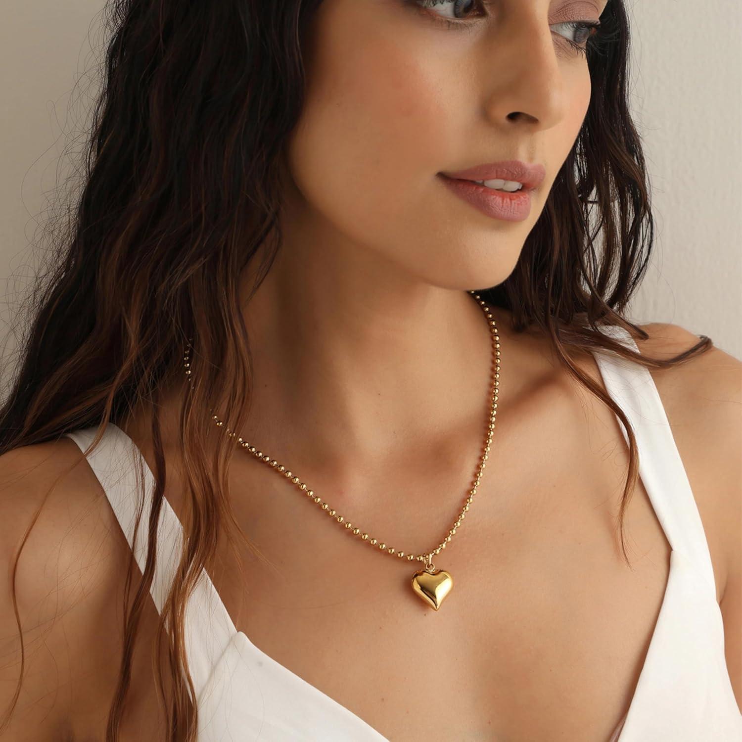 Collar Choker y Colgante de Corazón Baño de Oro 14K para Mujeres