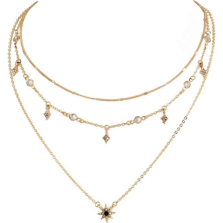 Collar Dainty Gold Choker Multicapa Doble Estrella para Mujeres