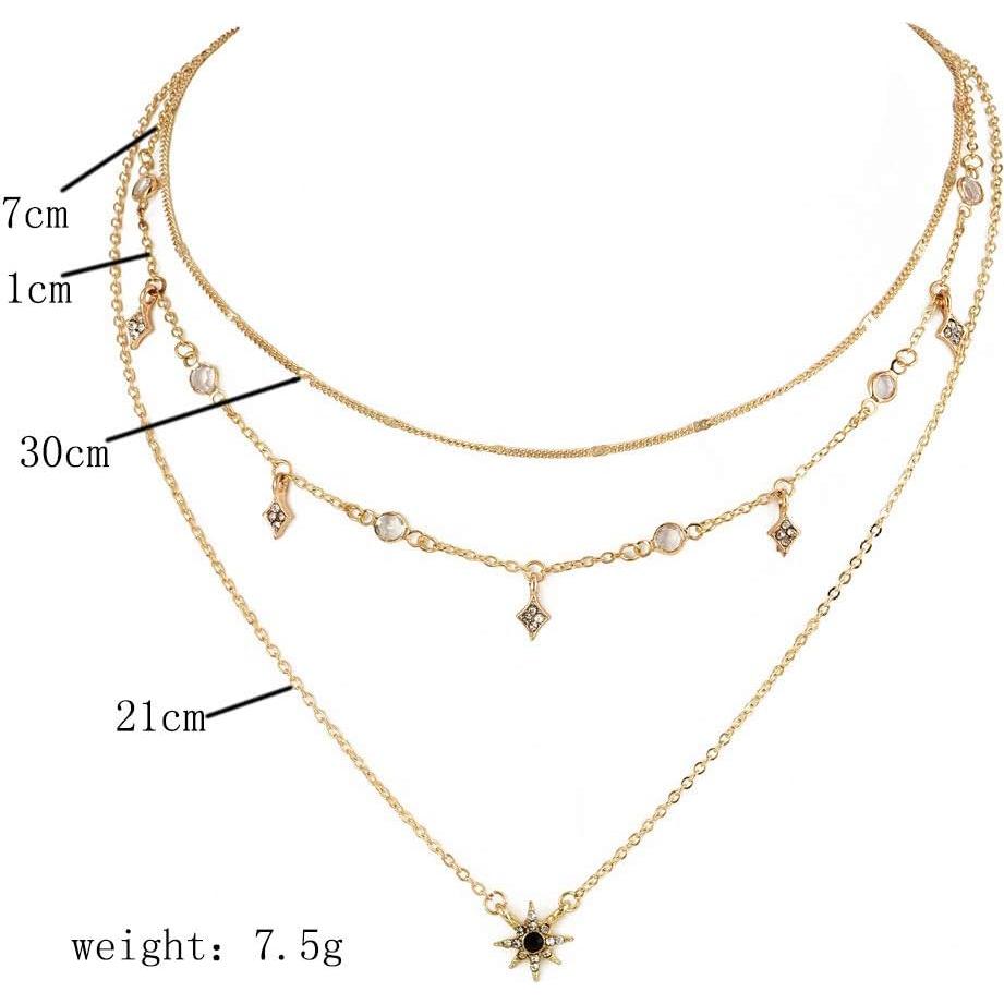 Collar Dainty Gold Choker Multicapa Doble Estrella para Mujeres