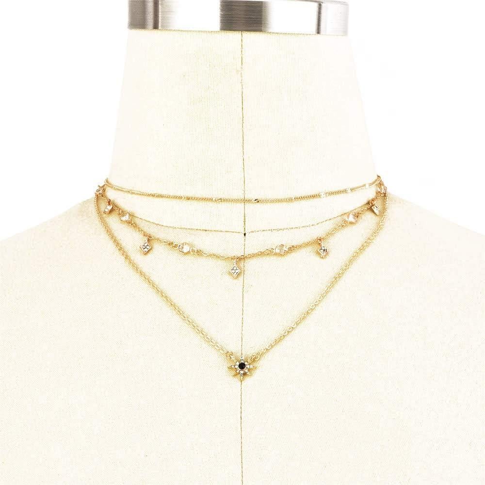 Collar Dainty Gold Choker Multicapa Doble Estrella para Mujeres