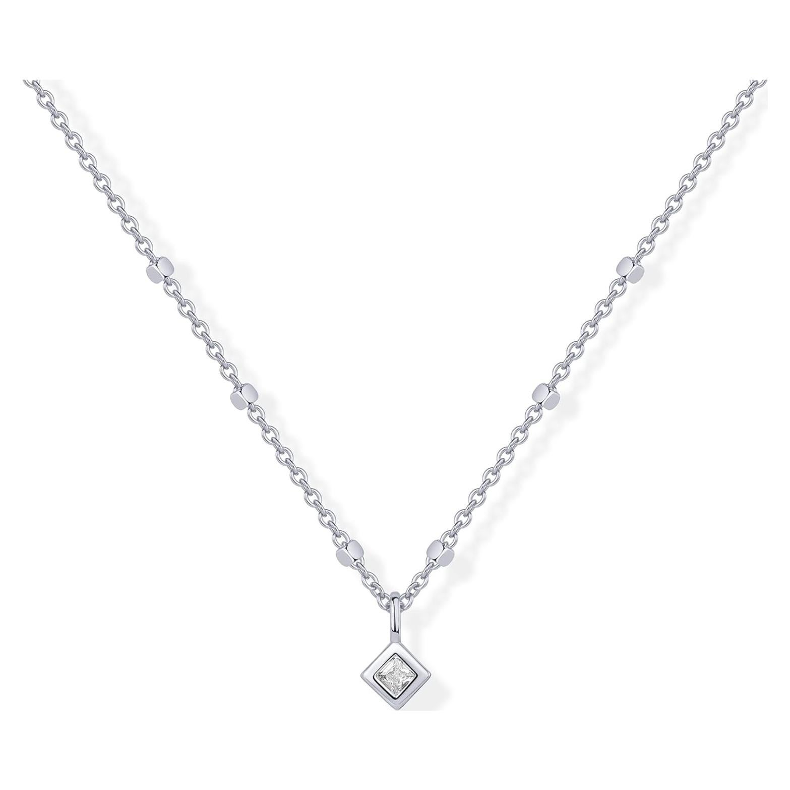 Collar Colgante Dainty PAVOI Oro Blanco con Circonita 40.64 cm