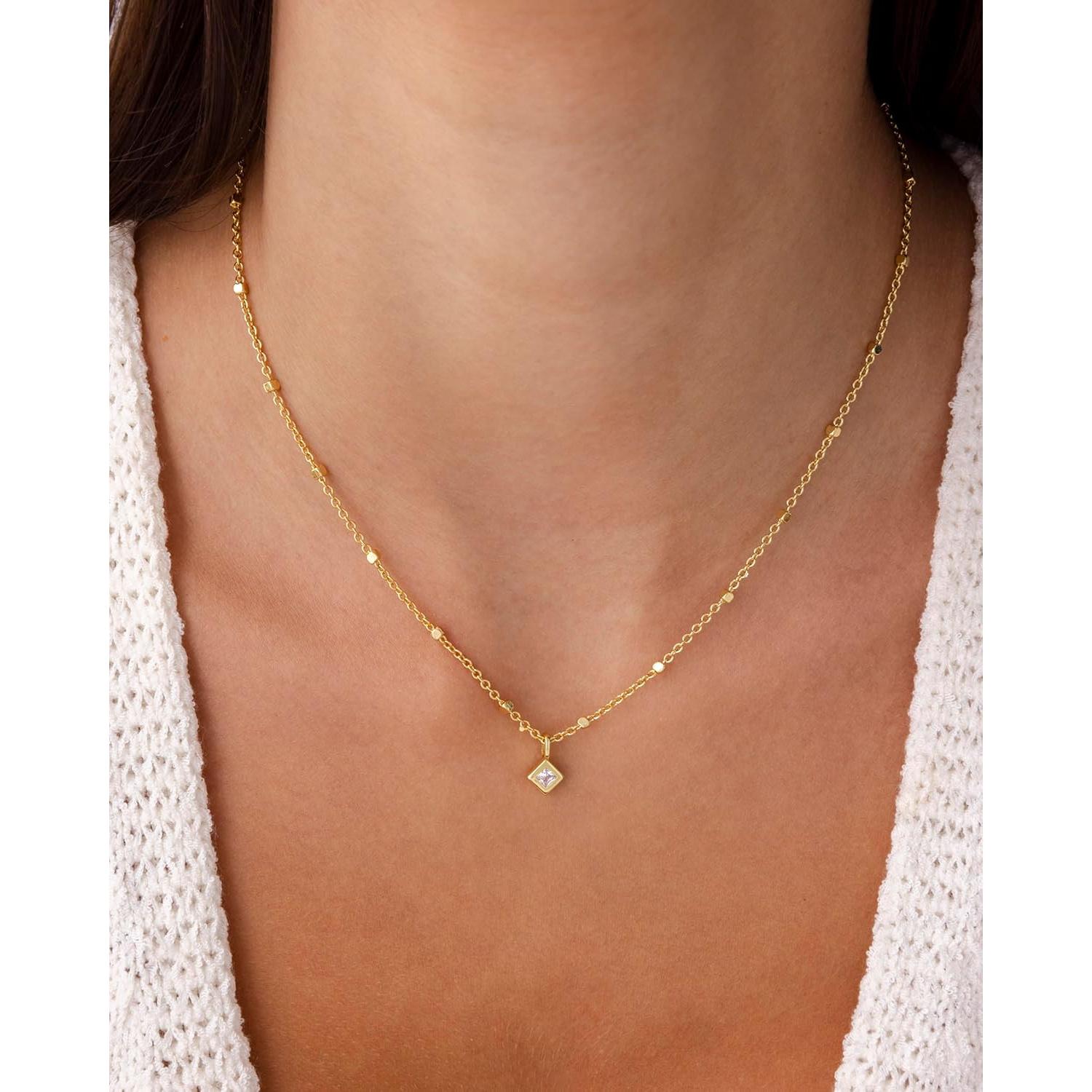 Collar Colgante Dainty PAVOI Oro Blanco con Circonita 40.64 cm