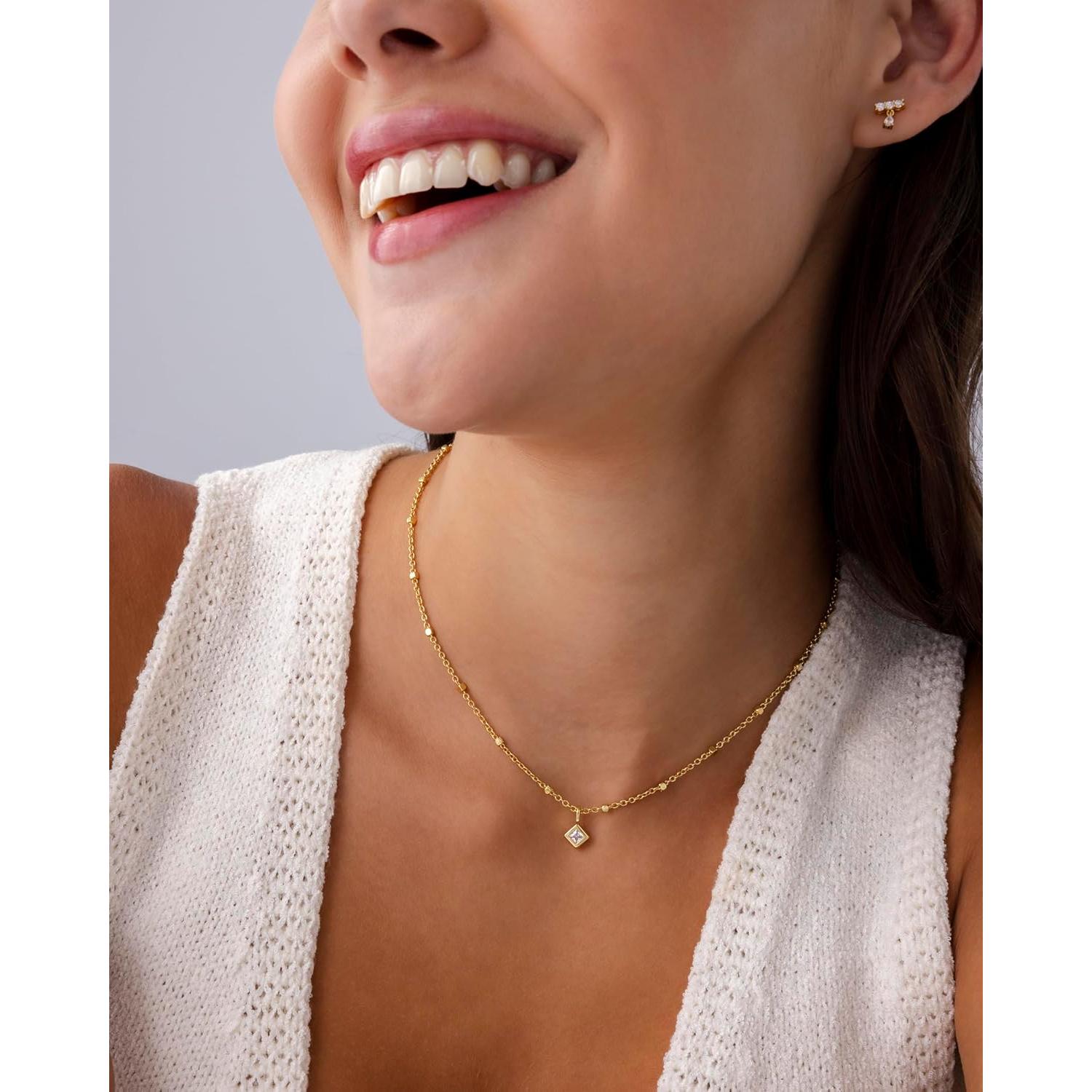 Collar Colgante Dainty PAVOI Oro Blanco con Circonita 40.64 cm