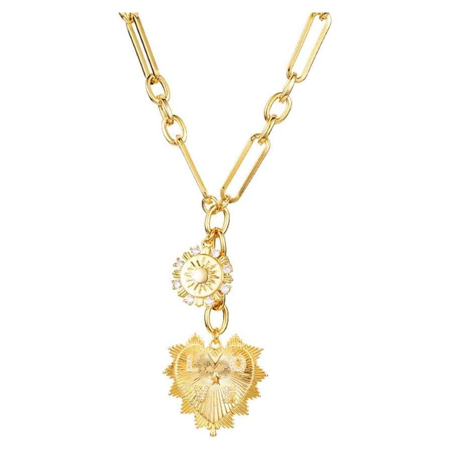 Collar Colgante Corazón Solar Baño de Oro 18K Elefezar 45.72 cm
