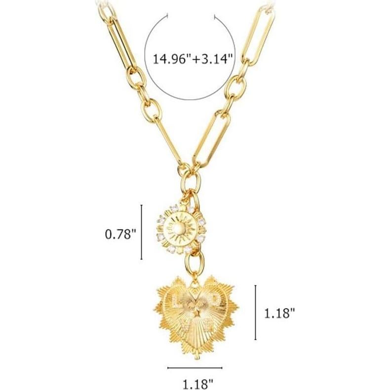 Collar Colgante Corazón Solar Baño de Oro 18K Elefezar 45.72 cm