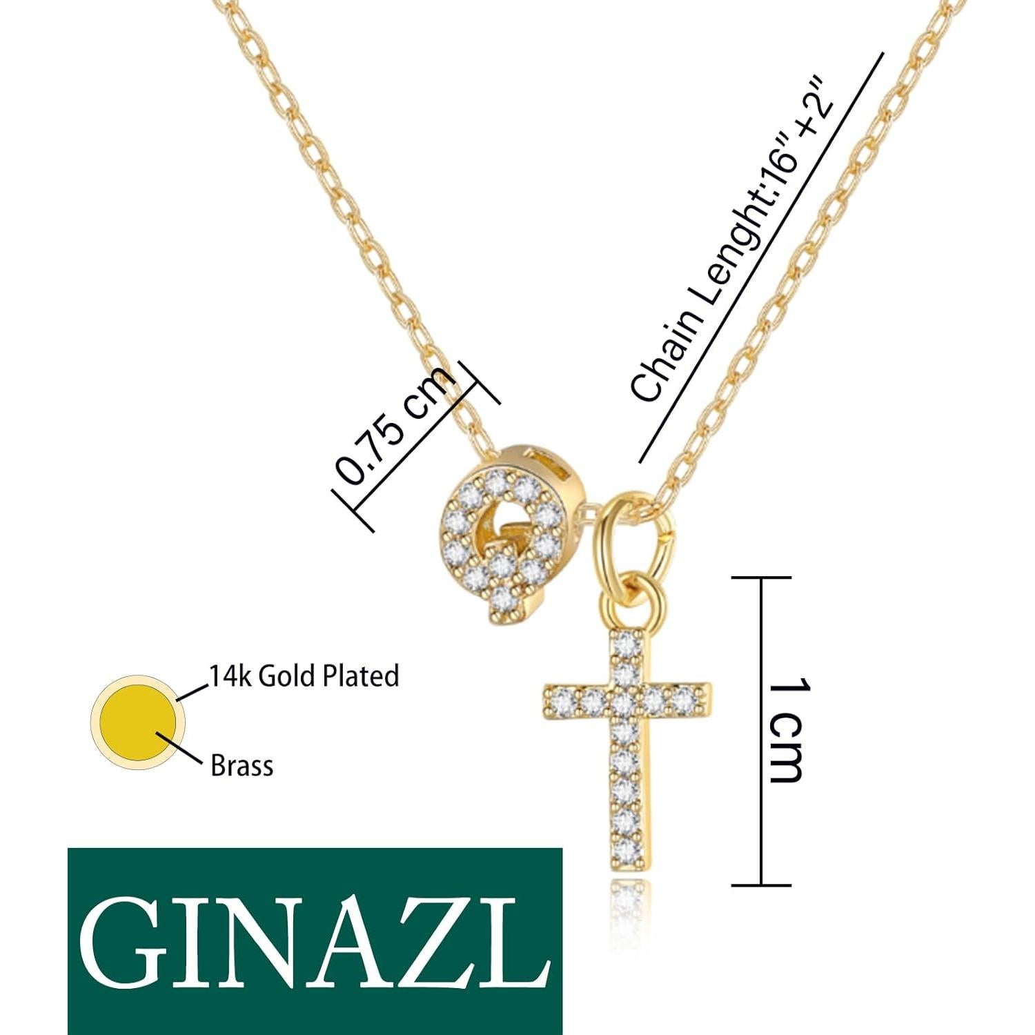 Collar de Cruz de Oro 14K para Mujeres con Circonita Cubica