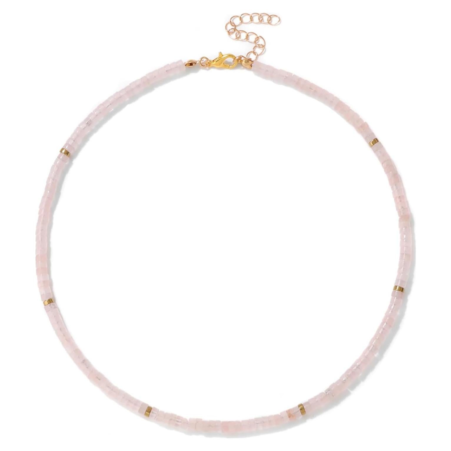 Collar Choker Dainty 14K Baño de Oro Cuarzo Rosa 39.88 cm