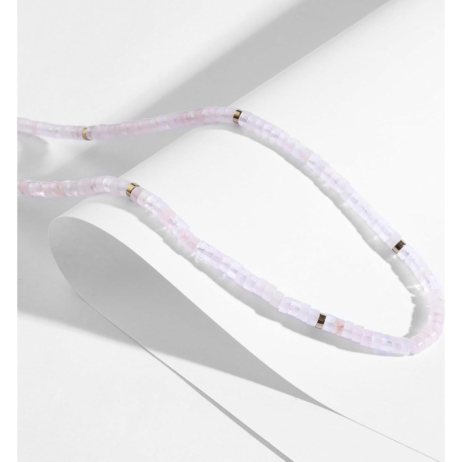 Collar Choker Dainty 14K Baño de Oro Cuarzo Rosa 39.88 cm