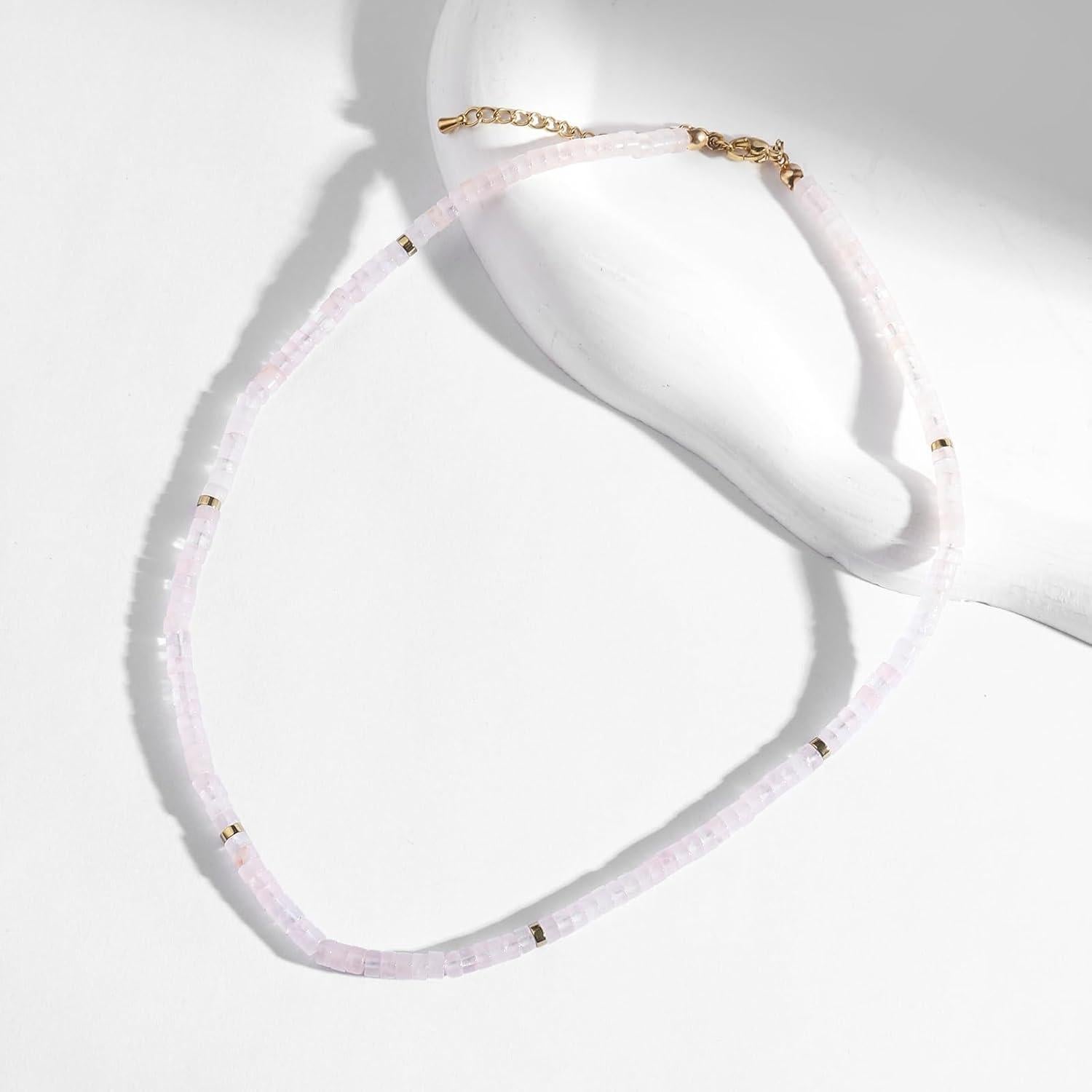 Collar Choker Dainty 14K Baño de Oro Cuarzo Rosa 39.88 cm