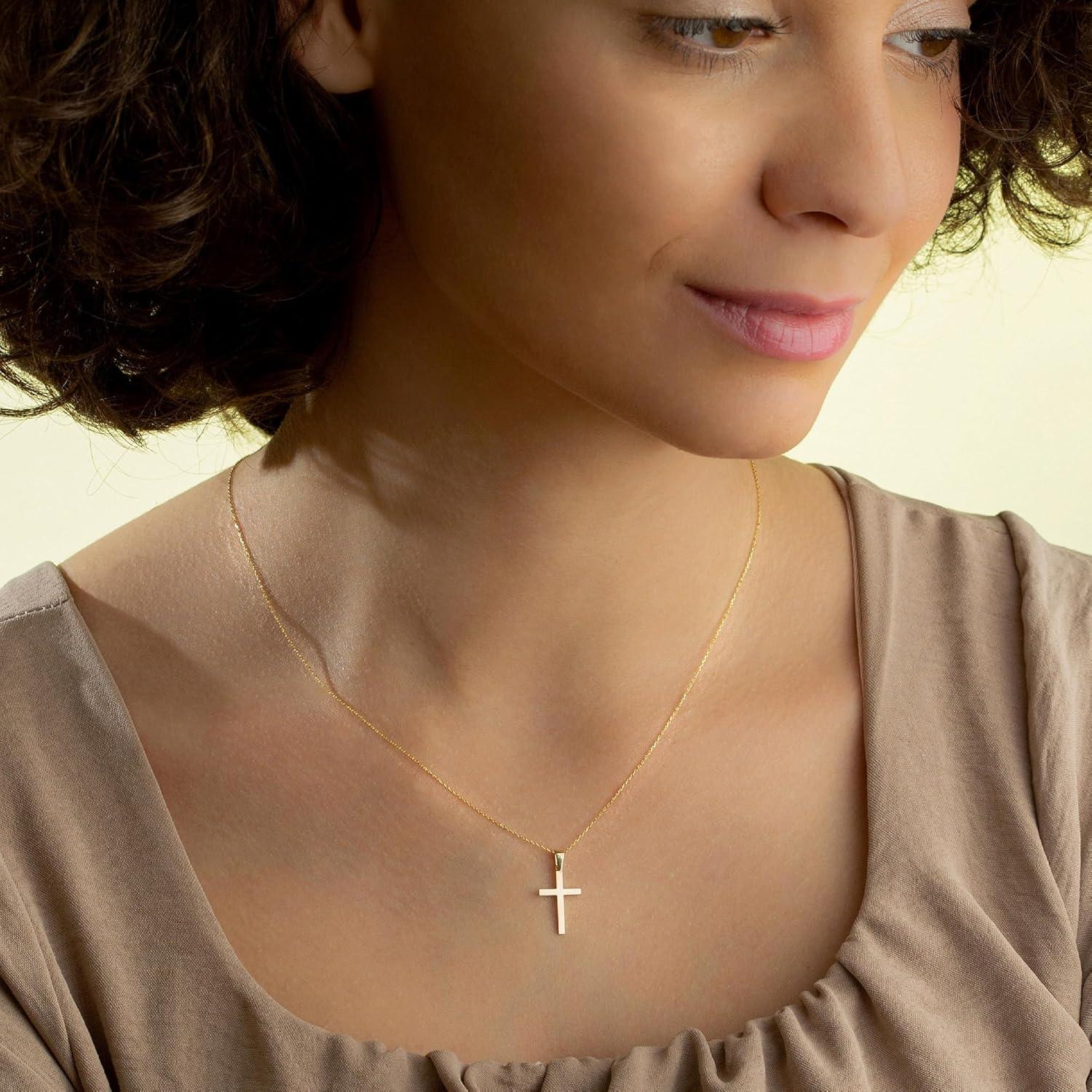 Collar Cruz Minimalista Oro 14K para Mujeres 40.64 cm