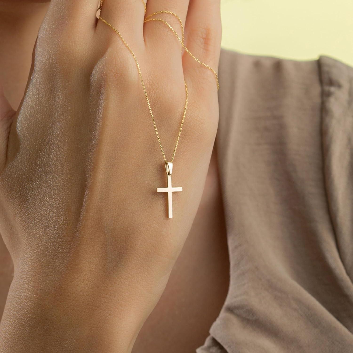 Collar Cruz Minimalista Oro 14K para Mujeres 40.64 cm