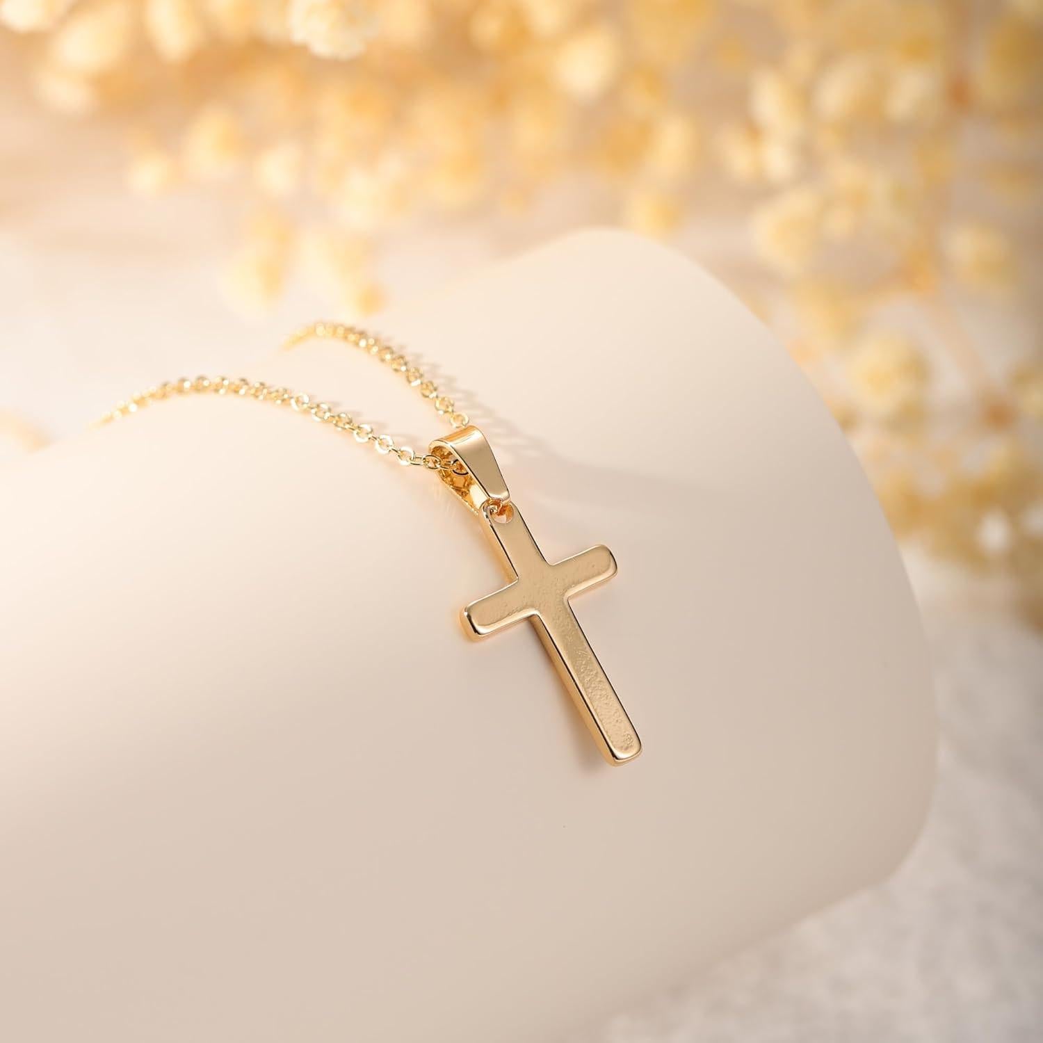 Collar Cruz Minimalista Oro 14K para Mujeres 40.64 cm