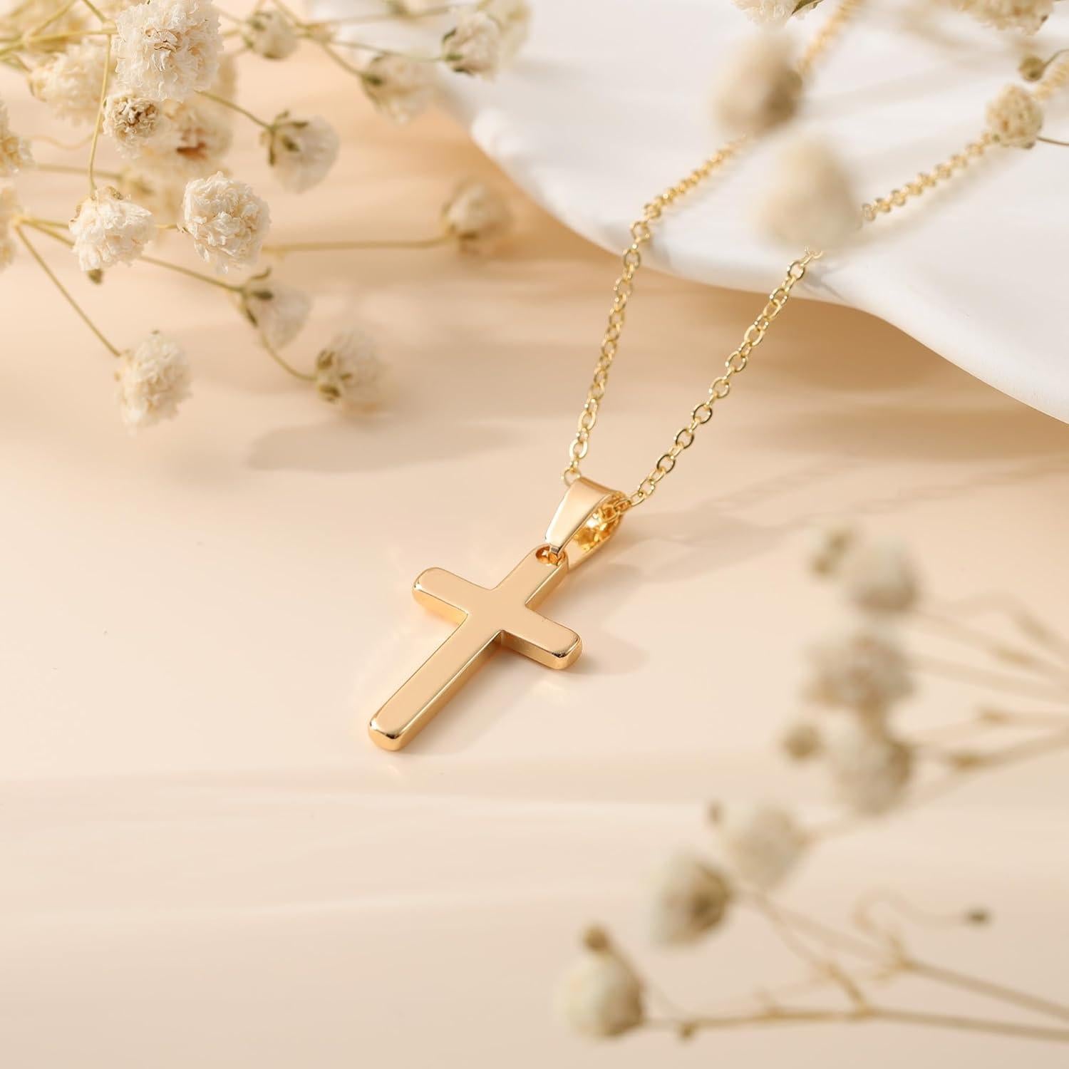 Collar Cruz Minimalista Oro 14K para Mujeres 40.64 cm