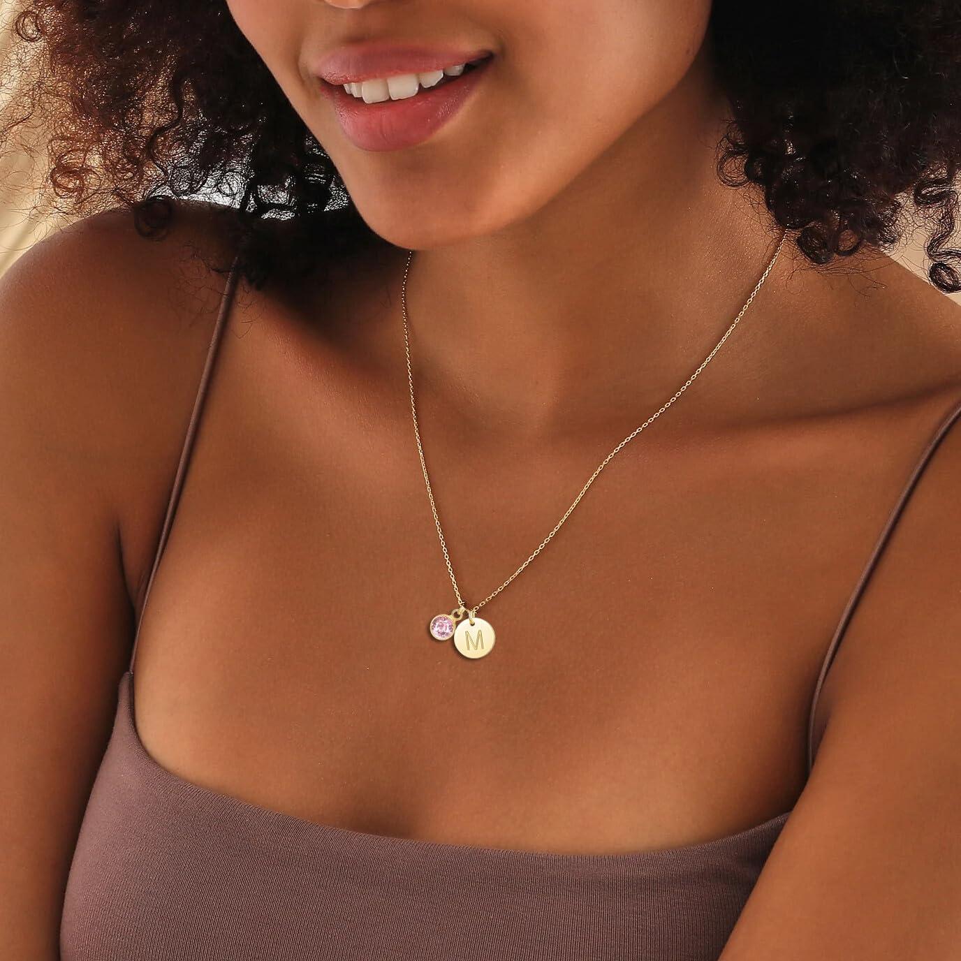 Collar de Piedra de Nacimiento Inicial RLMOON Oro 14K 40.64 cm