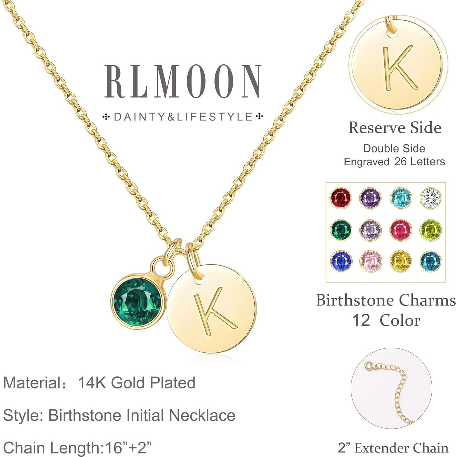 Collar de Piedra de Nacimiento Inicial RLMOON Oro 14K 40.64 cm