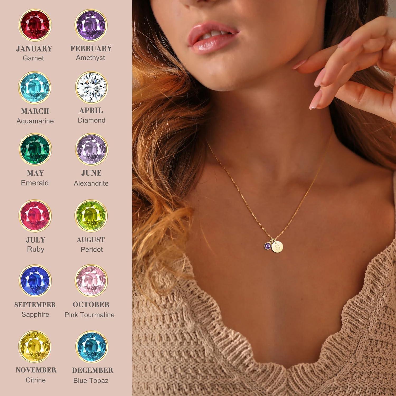 Collar de Piedra de Nacimiento Inicial RLMOON Oro 14K 40.64 cm