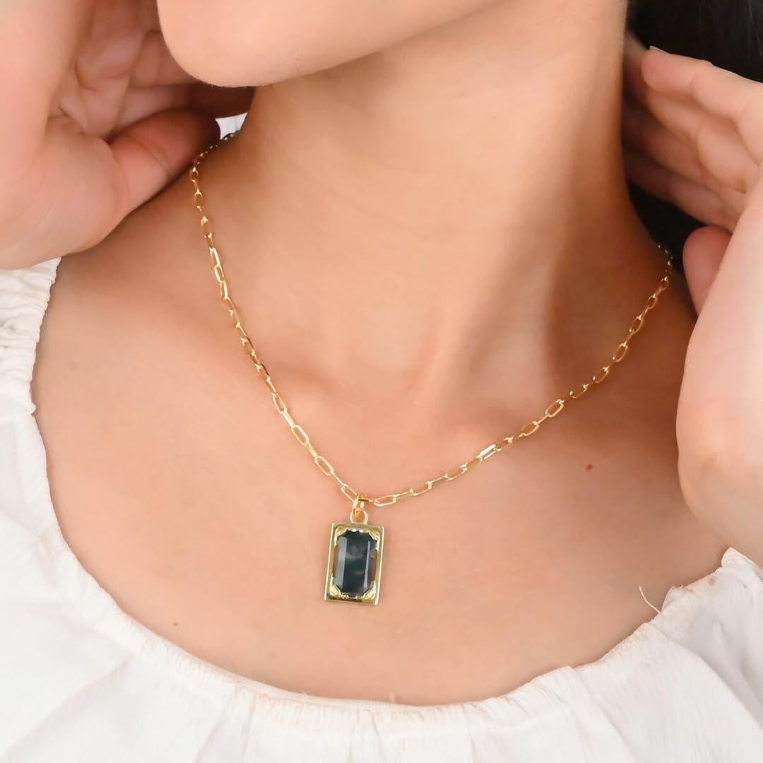 Collar de piedra preciosa Musgo Ágata GEMPIRES con baño de oro