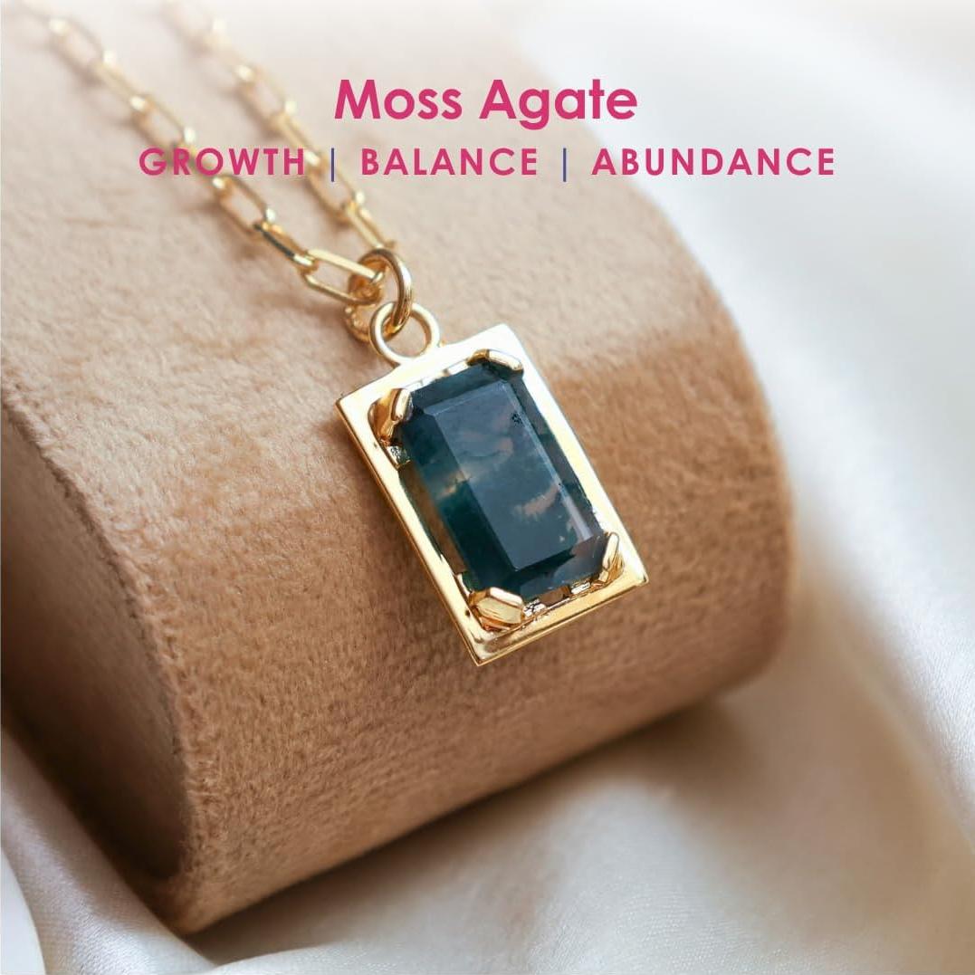 Collar de piedra preciosa Musgo Ágata GEMPIRES con baño de oro