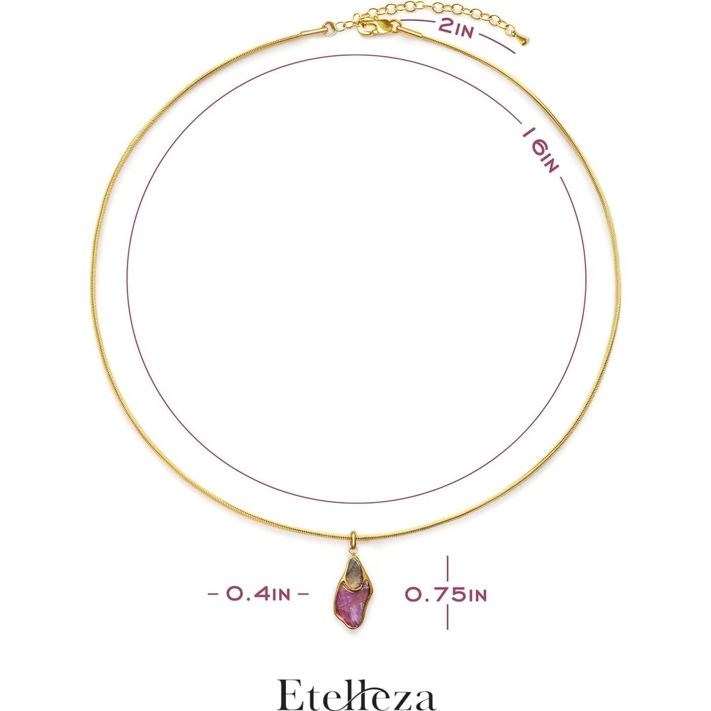 Collar de Colgante Doble de Piedra Natural Morado - Etelleza