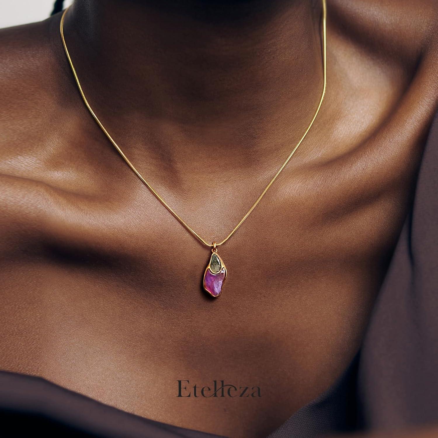 Collar de Colgante Doble de Piedra Natural Morado - Etelleza