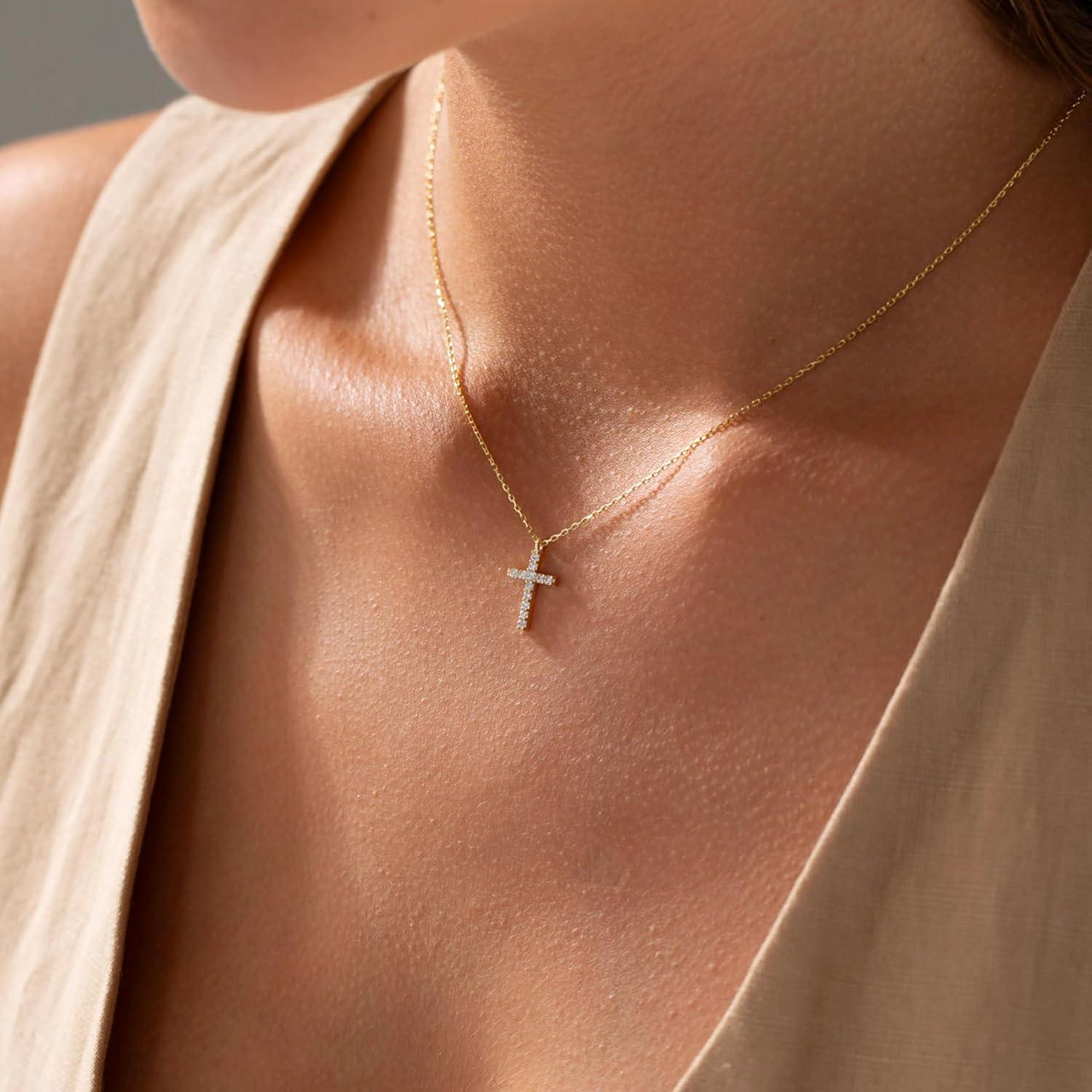 Collar Cruz Dorada Minimalista 16.5" Ajustable Joyería Religiosa