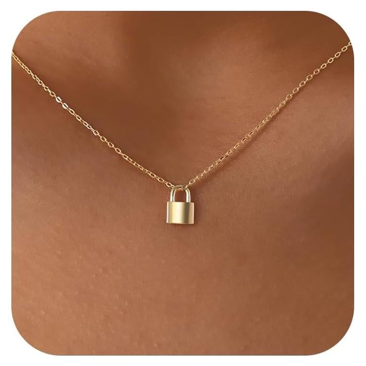 Collar de candado de plata esterlina 925 chapado en oro 14K