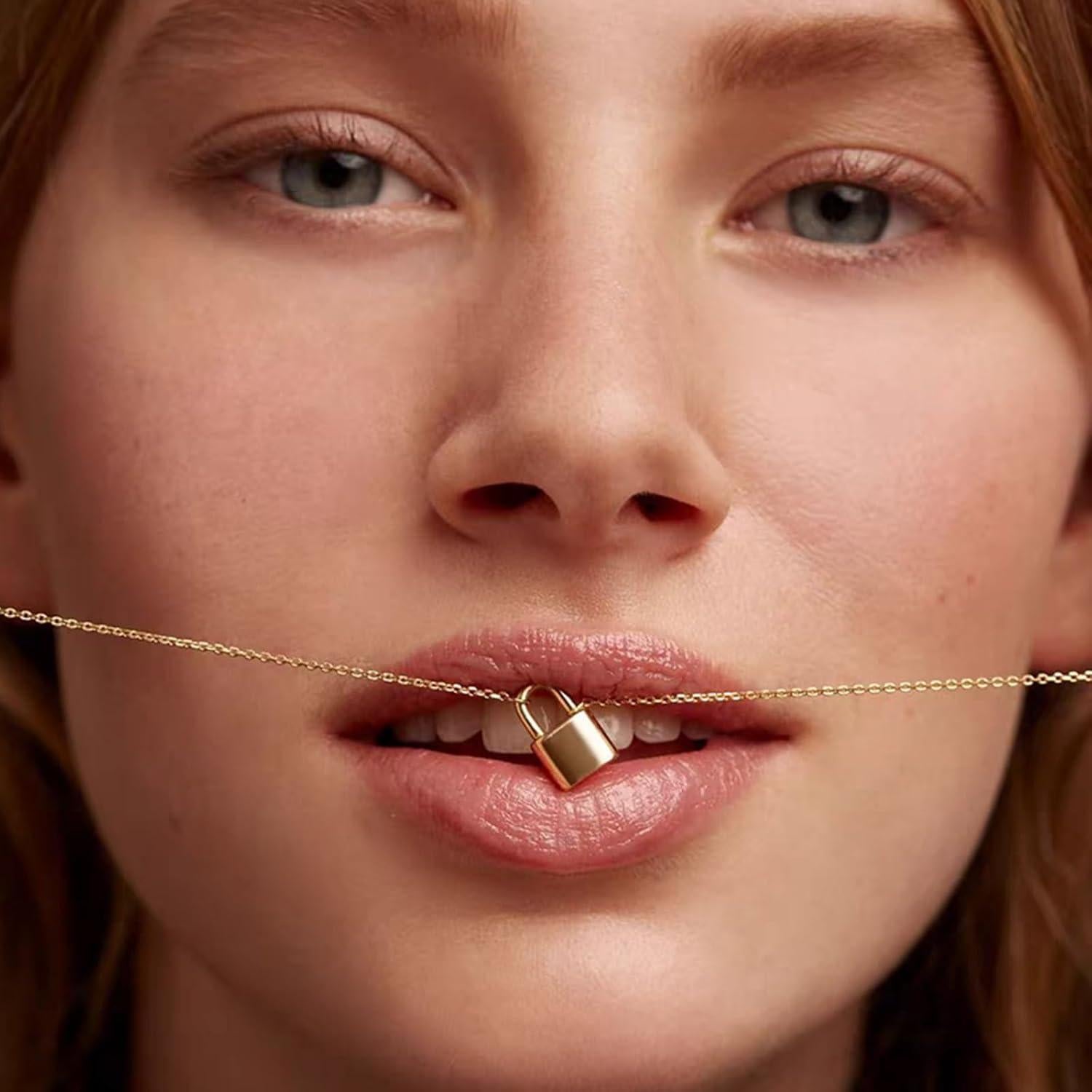 Collar de candado de plata esterlina 925 chapado en oro 14K