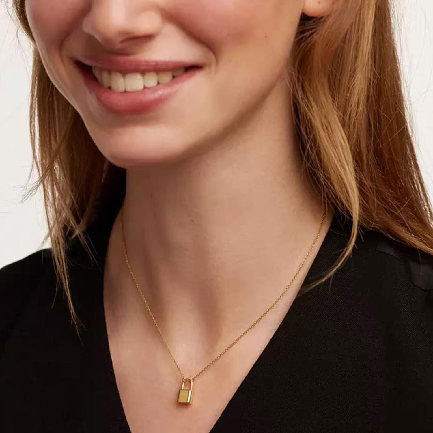 Collar de candado de plata esterlina 925 chapado en oro 14K