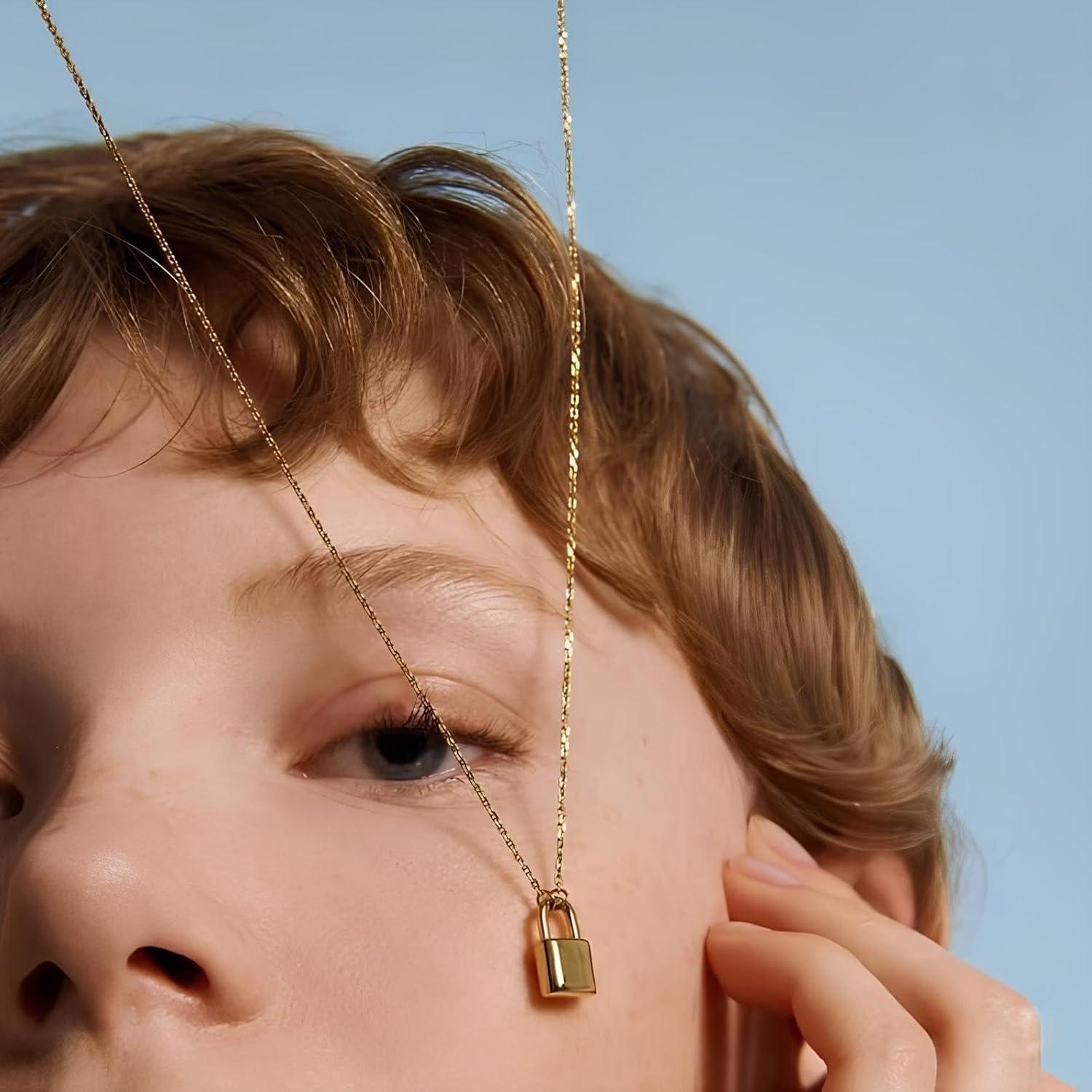 Collar de candado de plata esterlina 925 chapado en oro 14K