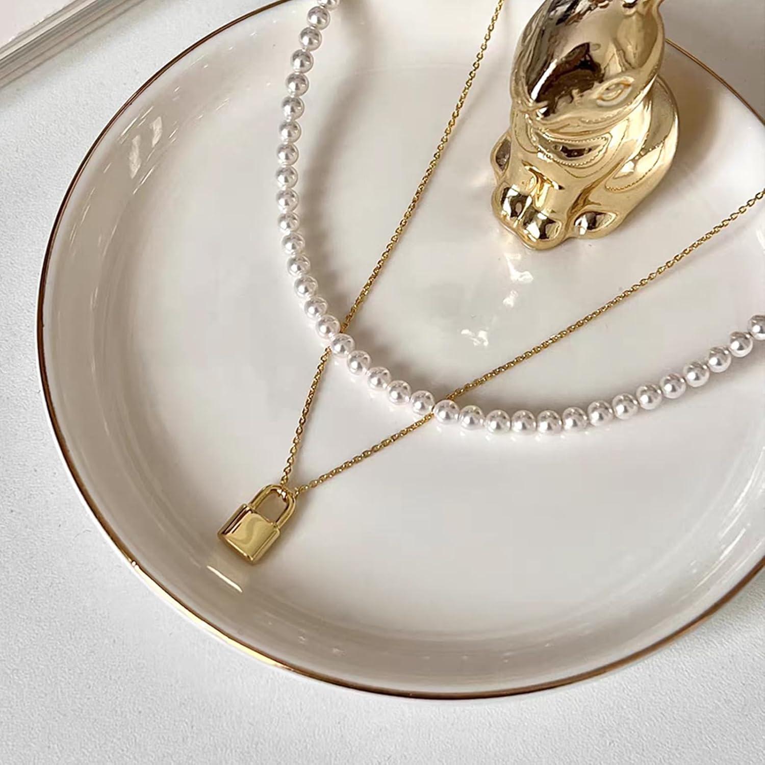 Collar de candado de plata esterlina 925 chapado en oro 14K