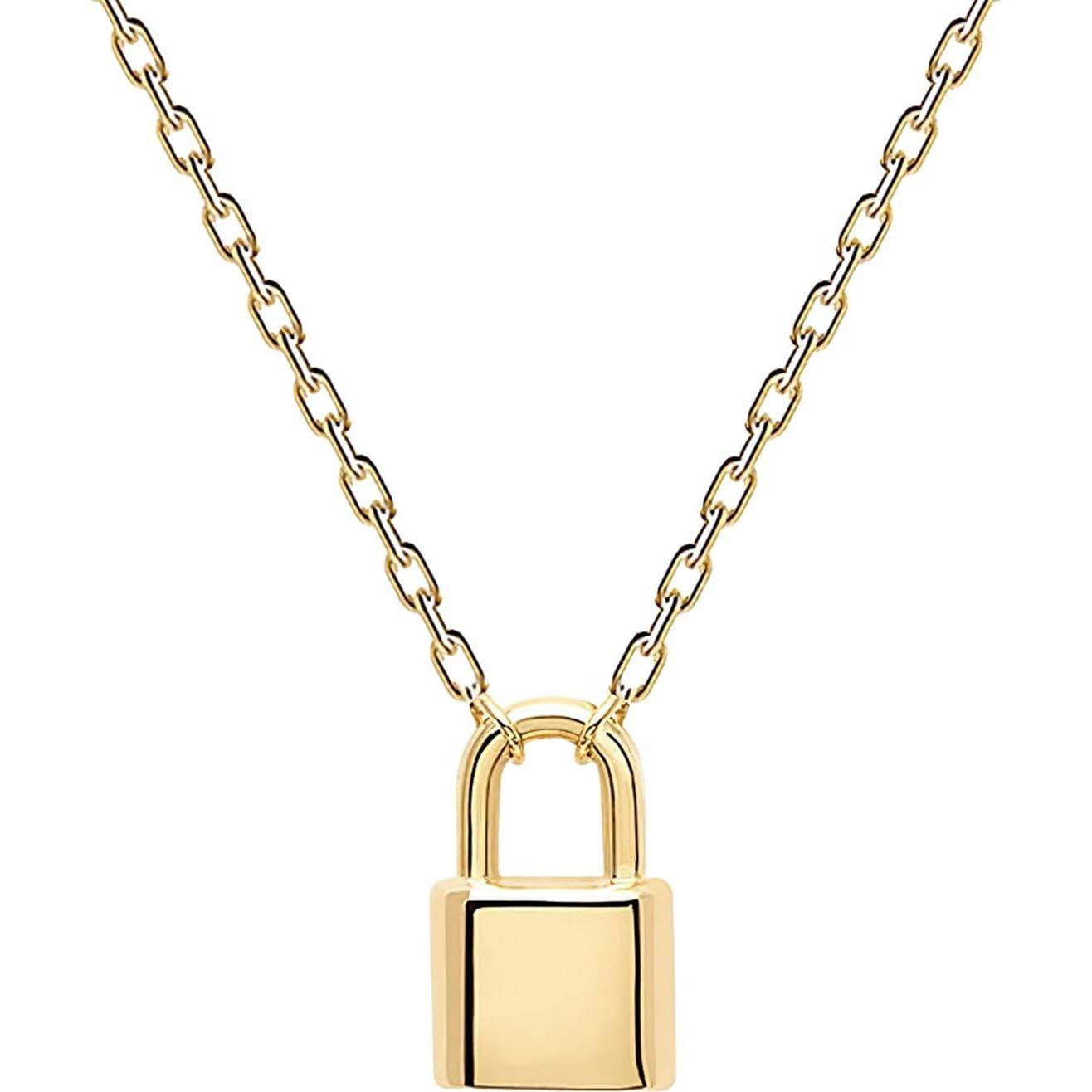 Collar de candado de plata esterlina 925 chapado en oro 14K